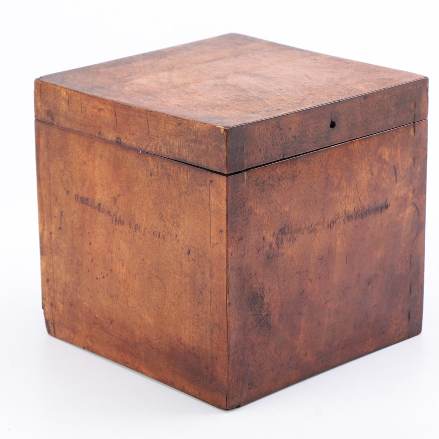 Antique Cube Shaped Walnut Box