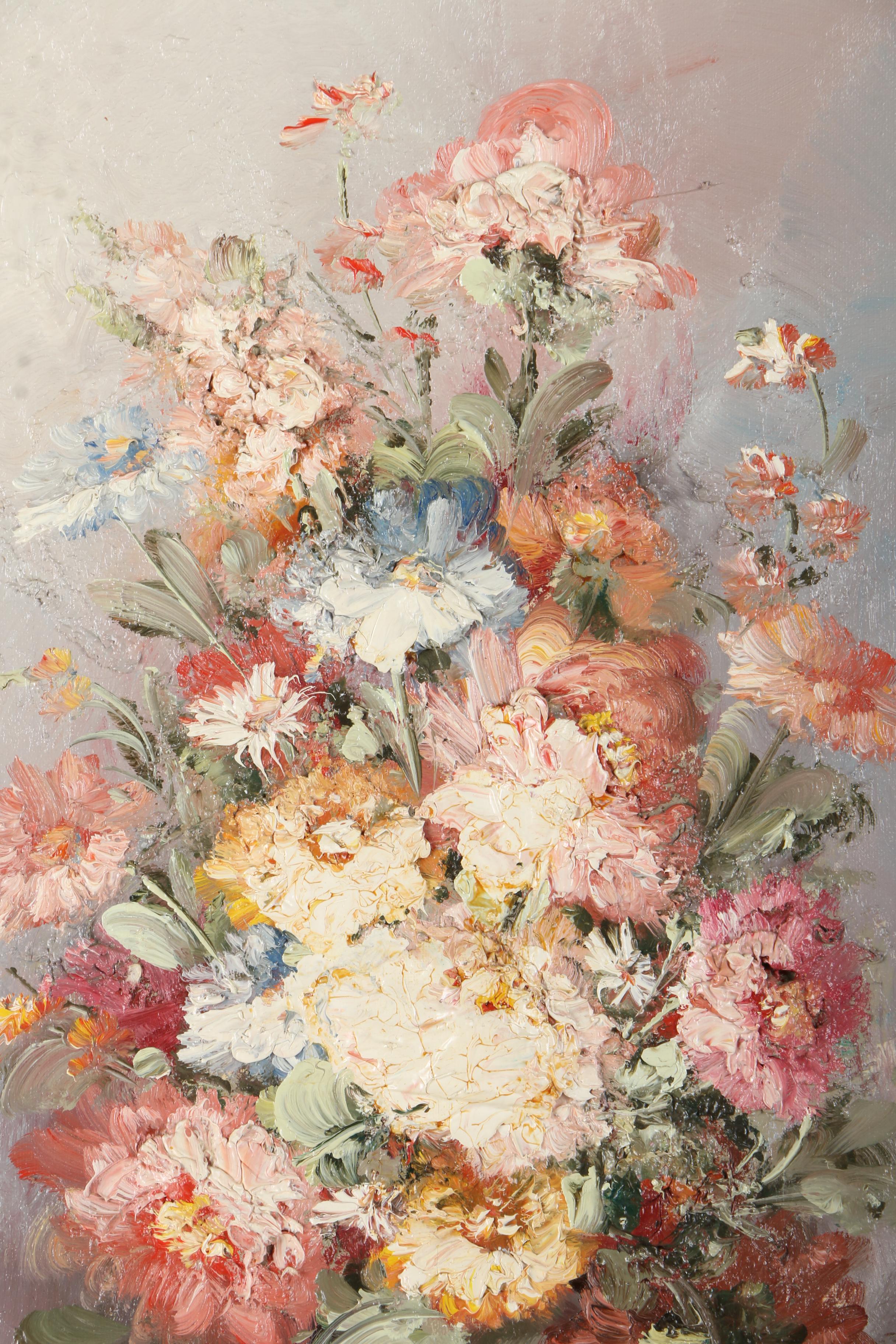 K. Stone Oil Painting on Canvas of Floral Still Life
