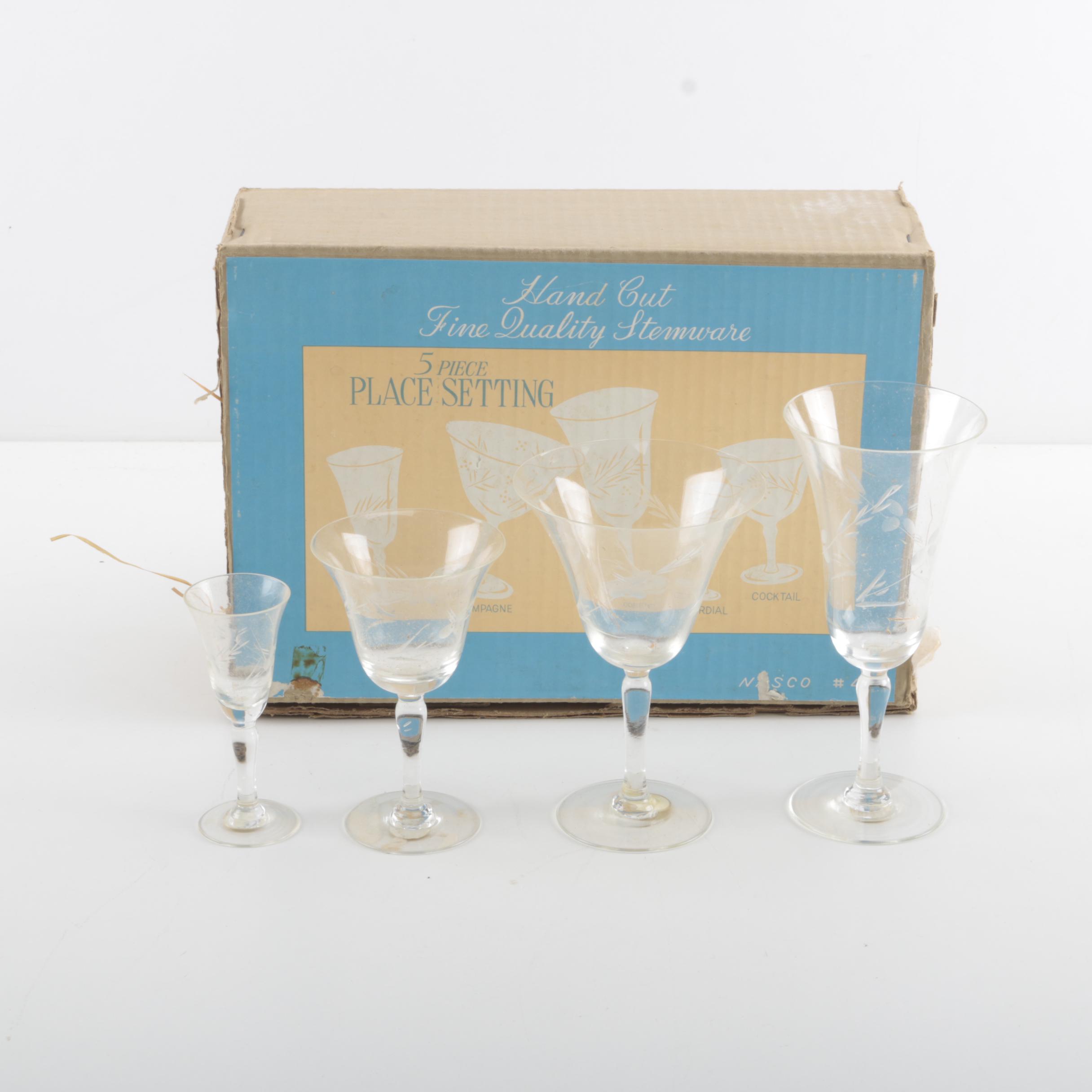 Hand Cut Nasco Cut Glass Stemware Set