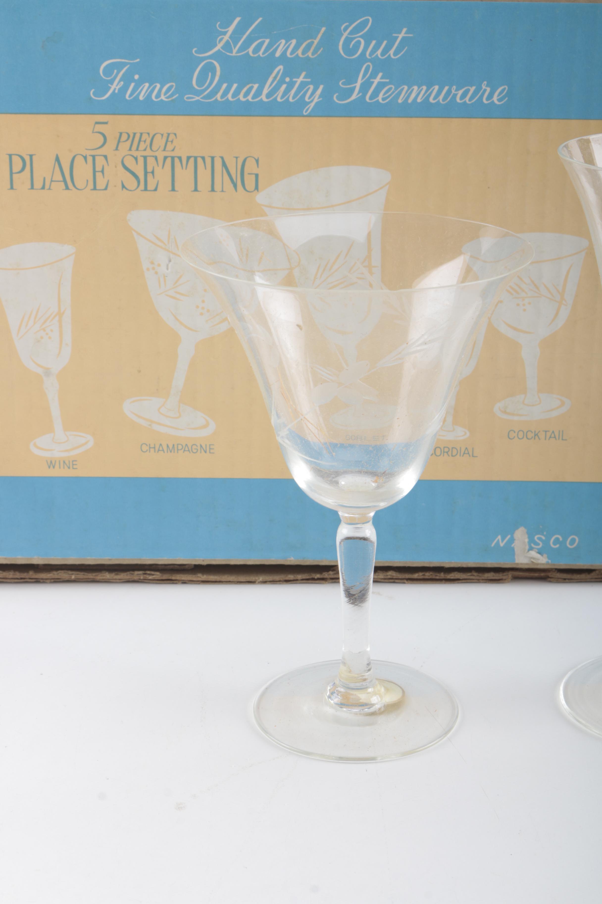 Hand Cut Nasco Cut Glass Stemware Set