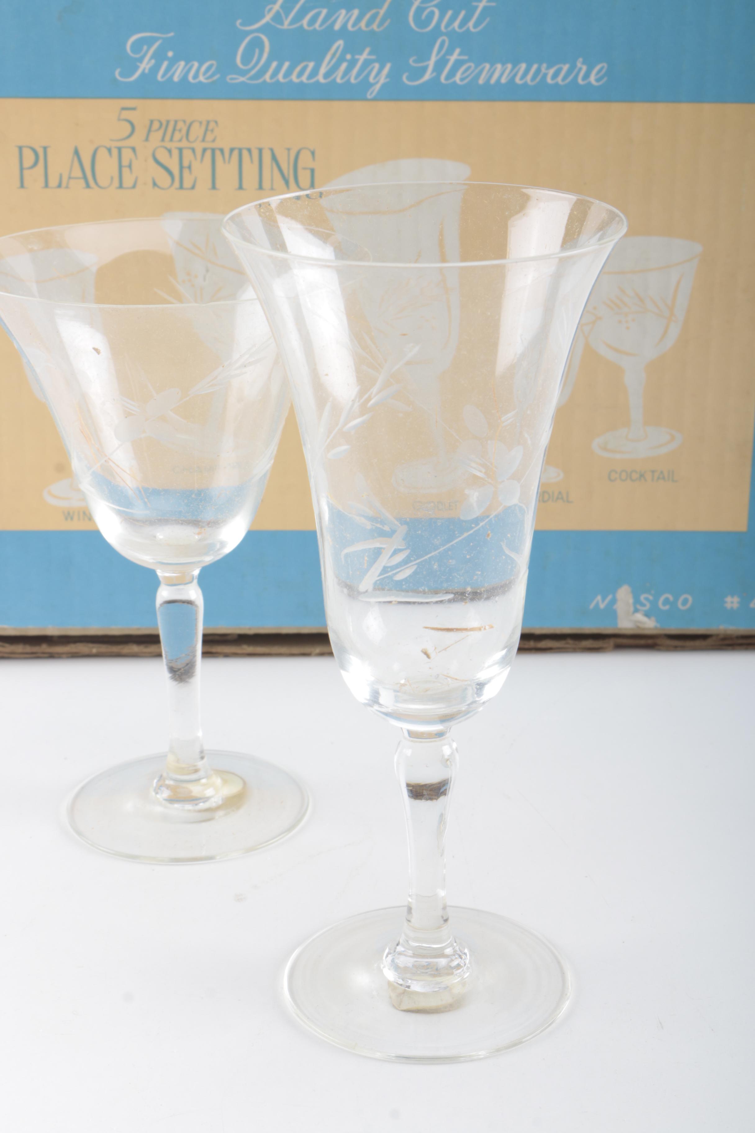 Hand Cut Nasco Cut Glass Stemware Set