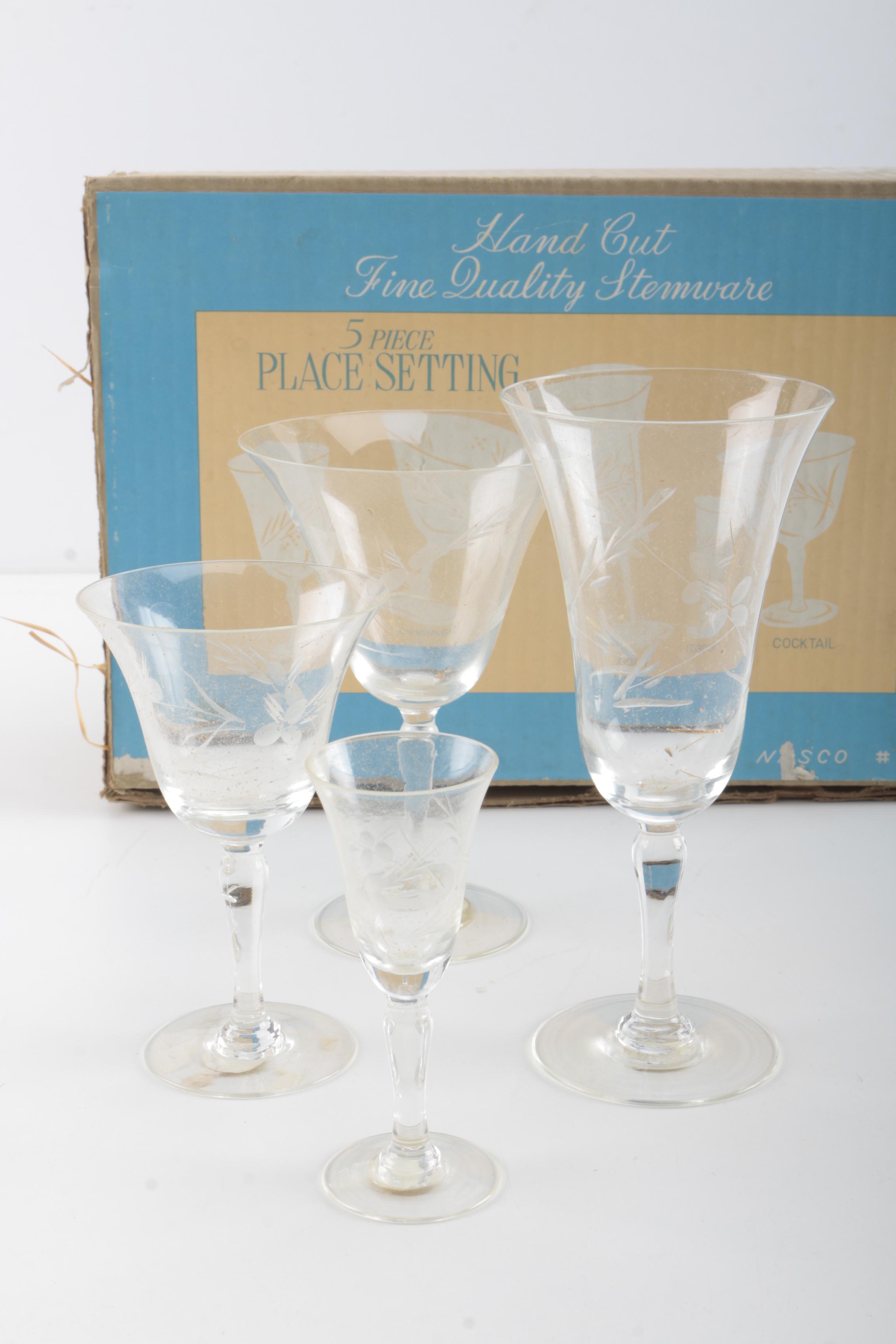 Hand Cut Nasco Cut Glass Stemware Set