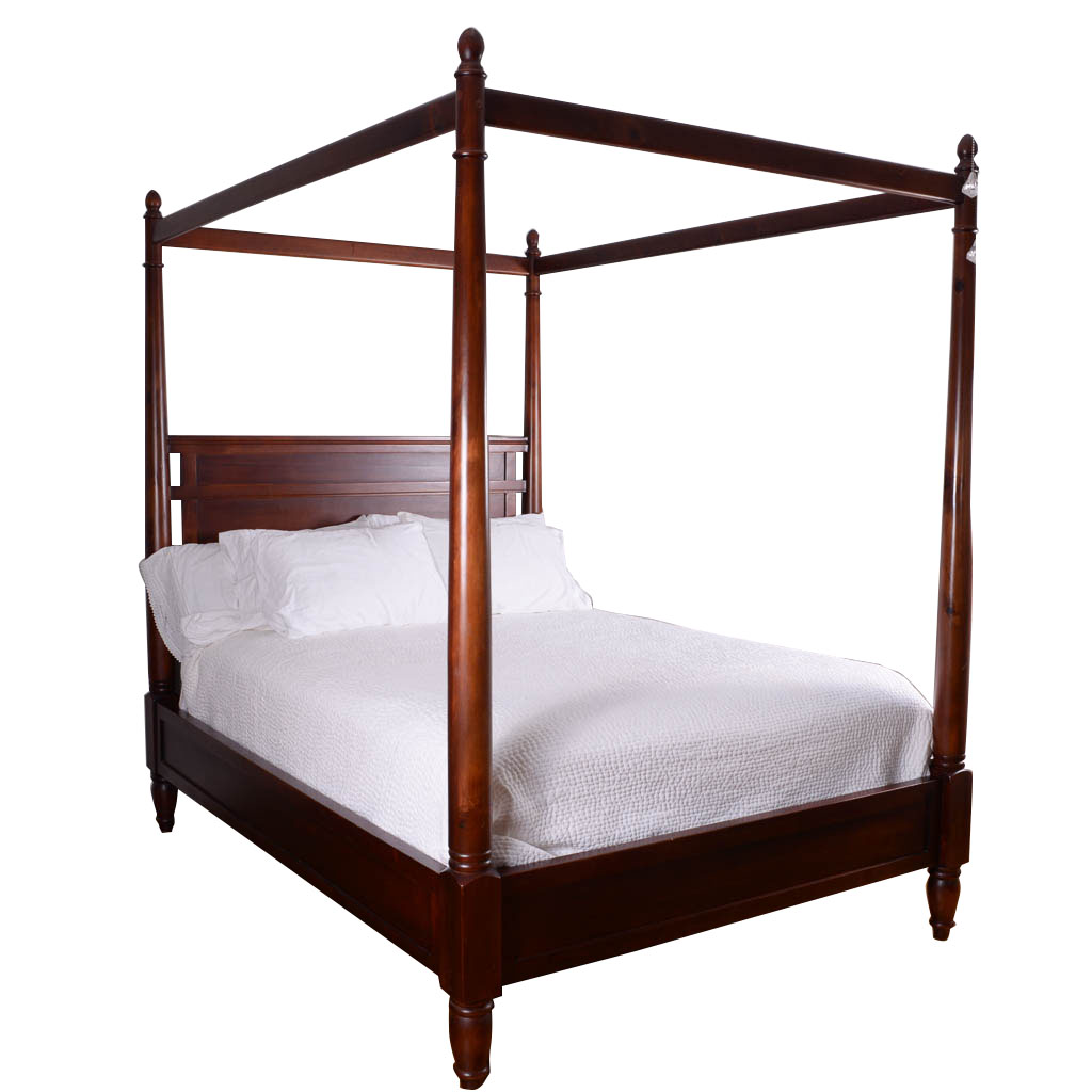 Queen Cherry Wood Canopy Bed Frame