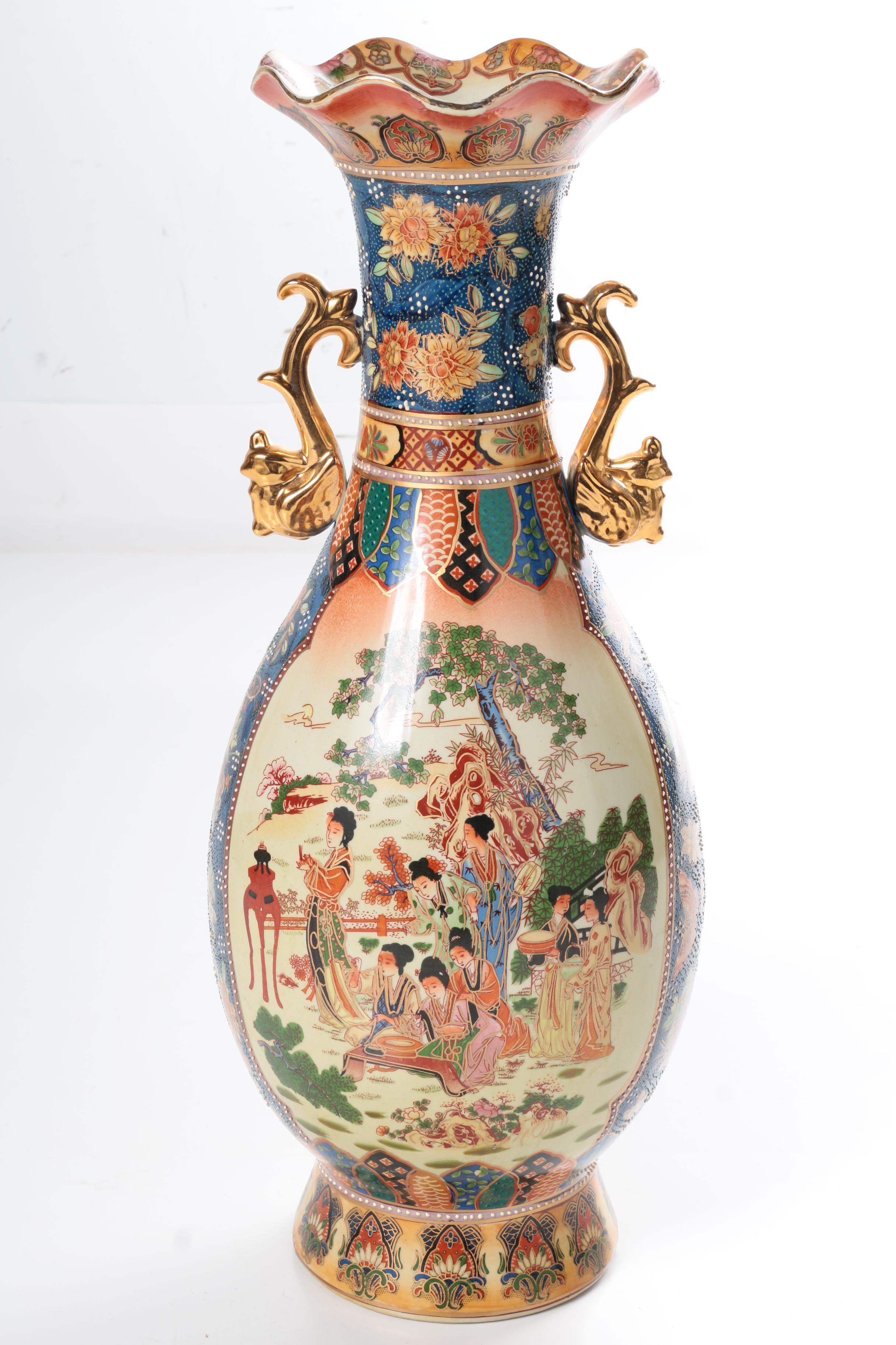 Pair of Chinese Satsuma Style Ceramic Vases