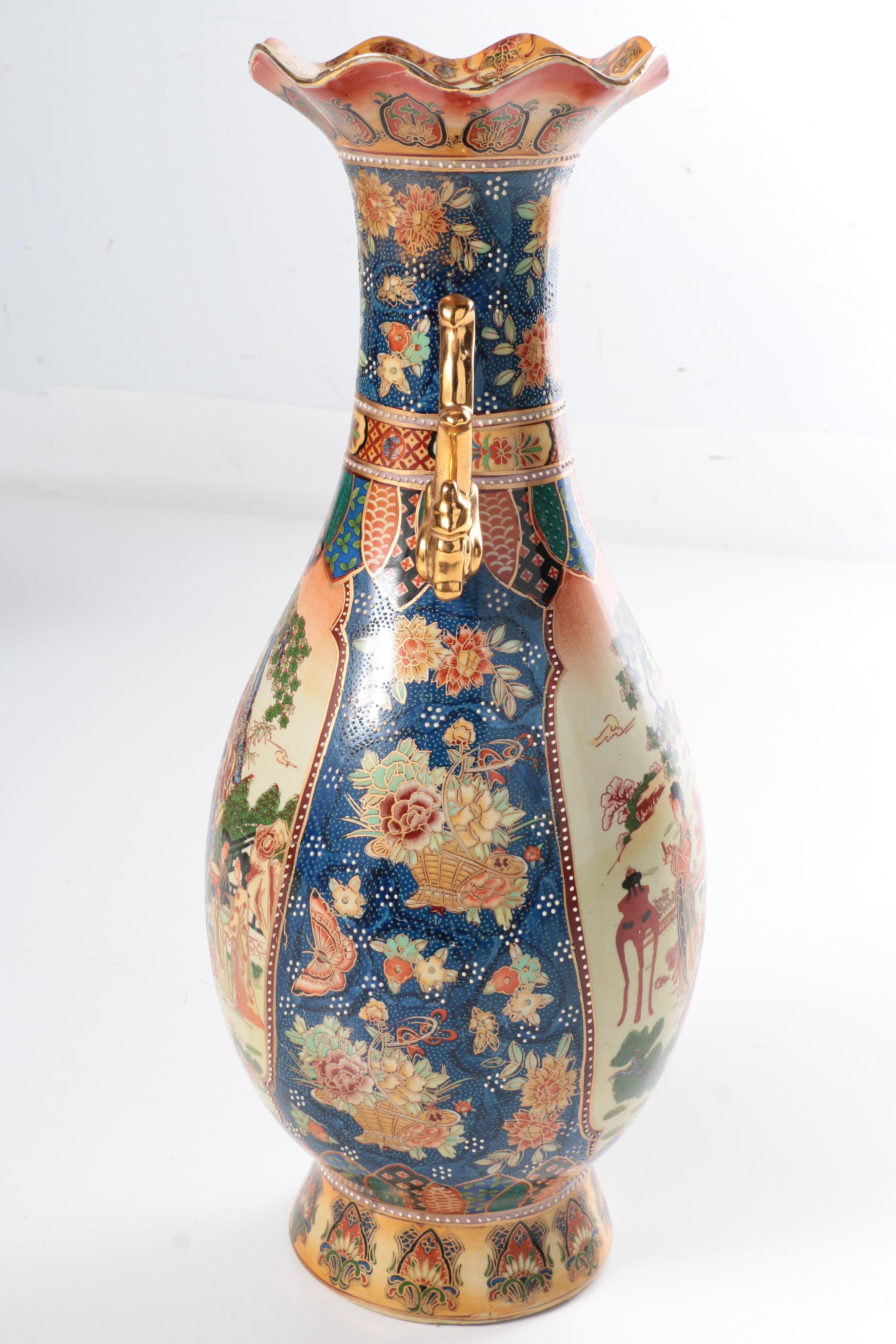 Pair of Chinese Satsuma Style Ceramic Vases