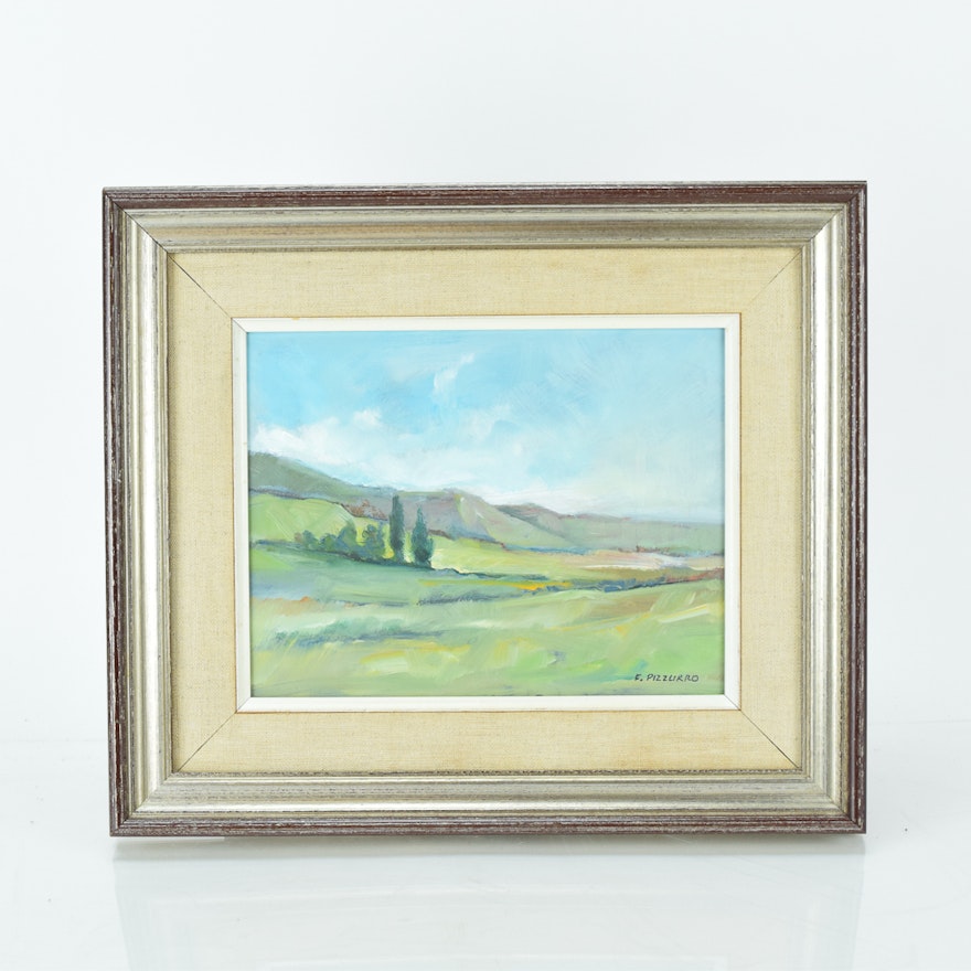 F. Pizzurro Framed Oil on Board Landscape Scene