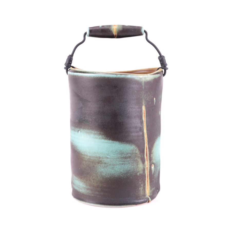 Stoneware Ash Glazed Bucket Vase by Laura Ross