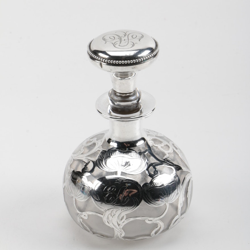 Sterling Silver Overlay Glass Perfume Bottle