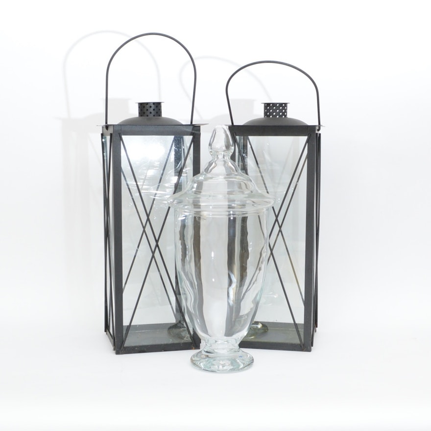 Glass and Metal Lanterns with Portugal Glass Vase