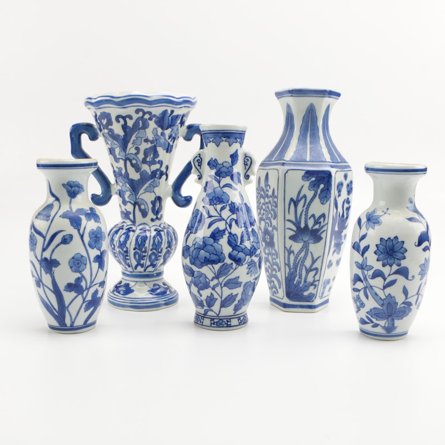 Selection of Blue and White Porcelain Wall Vases