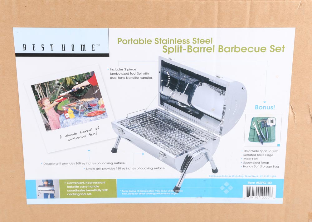 Best Home Stainless Steel Split-Barrel Tabletop Grill Set