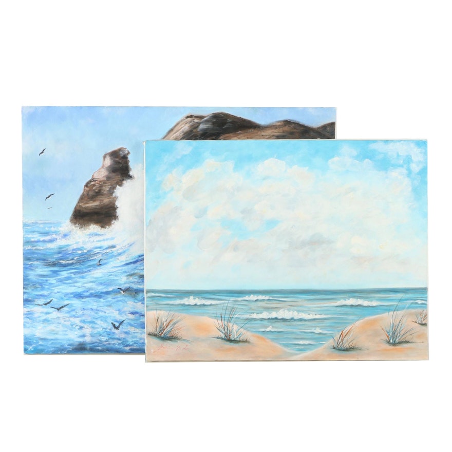 Oil Paintings of Seascapes Including Shiu Huey Lu Beach Scene