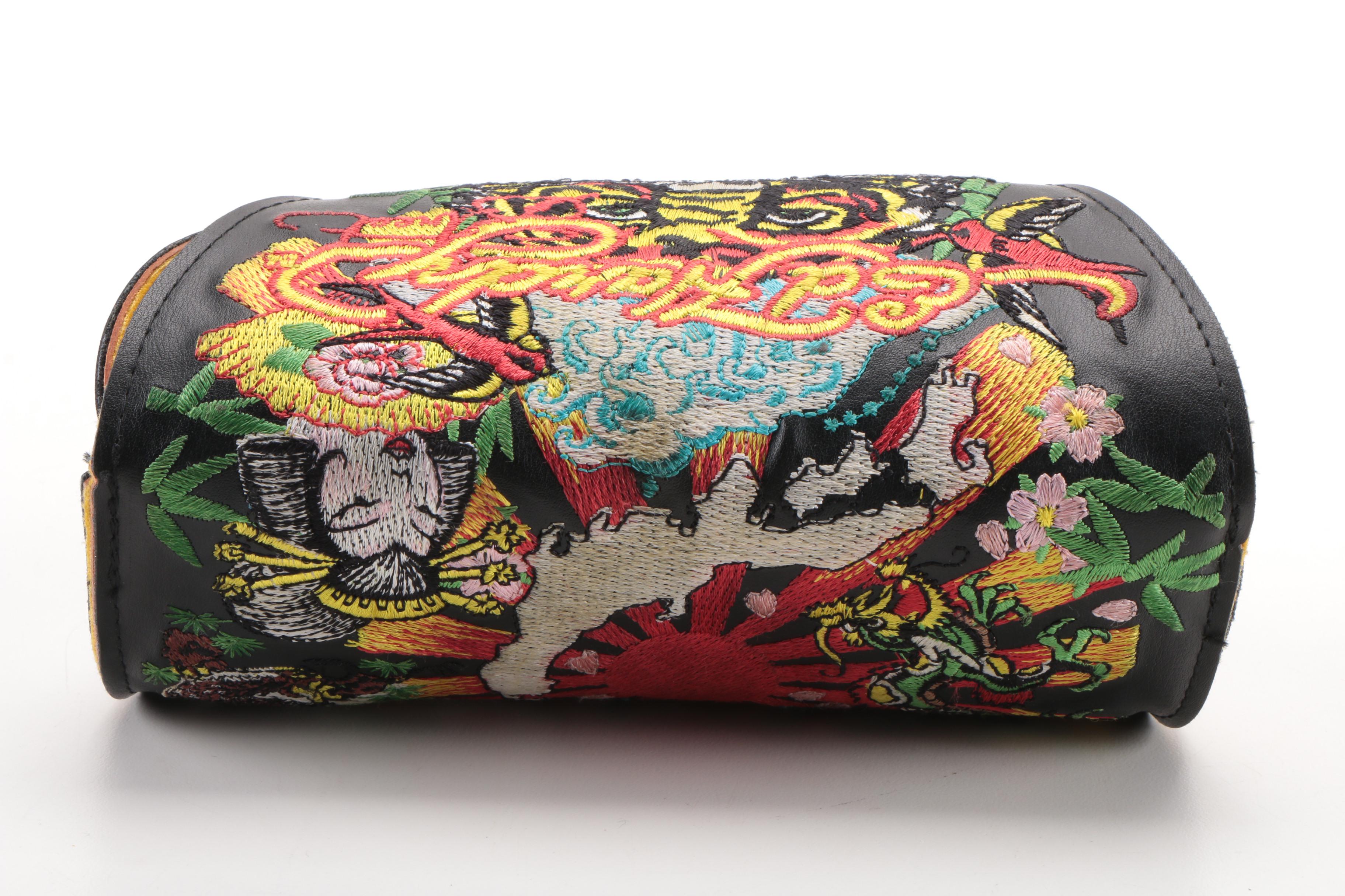 Pink Ed Hardy Sunglasses With Embroidered Case