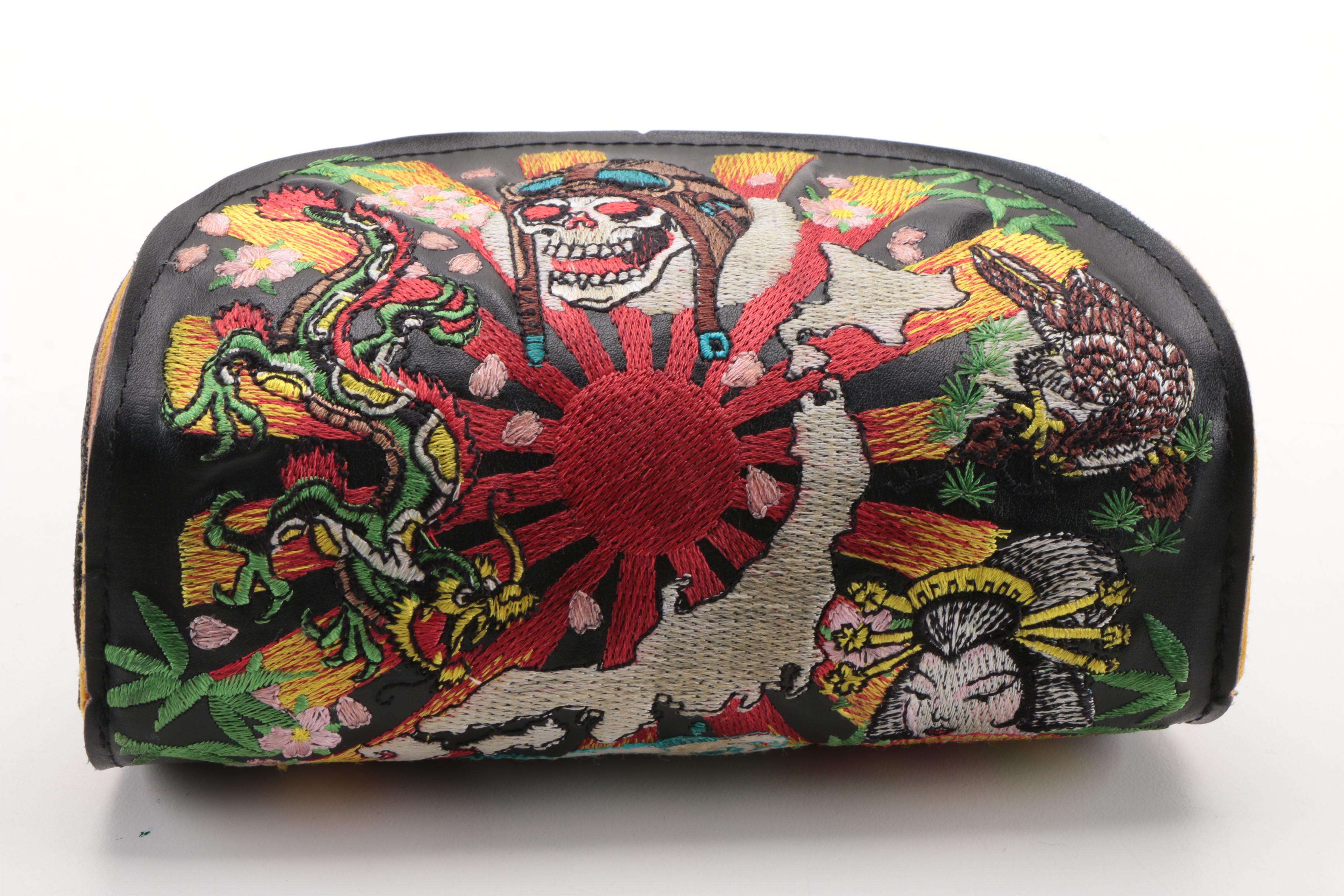 Pink Ed Hardy Sunglasses With Embroidered Case