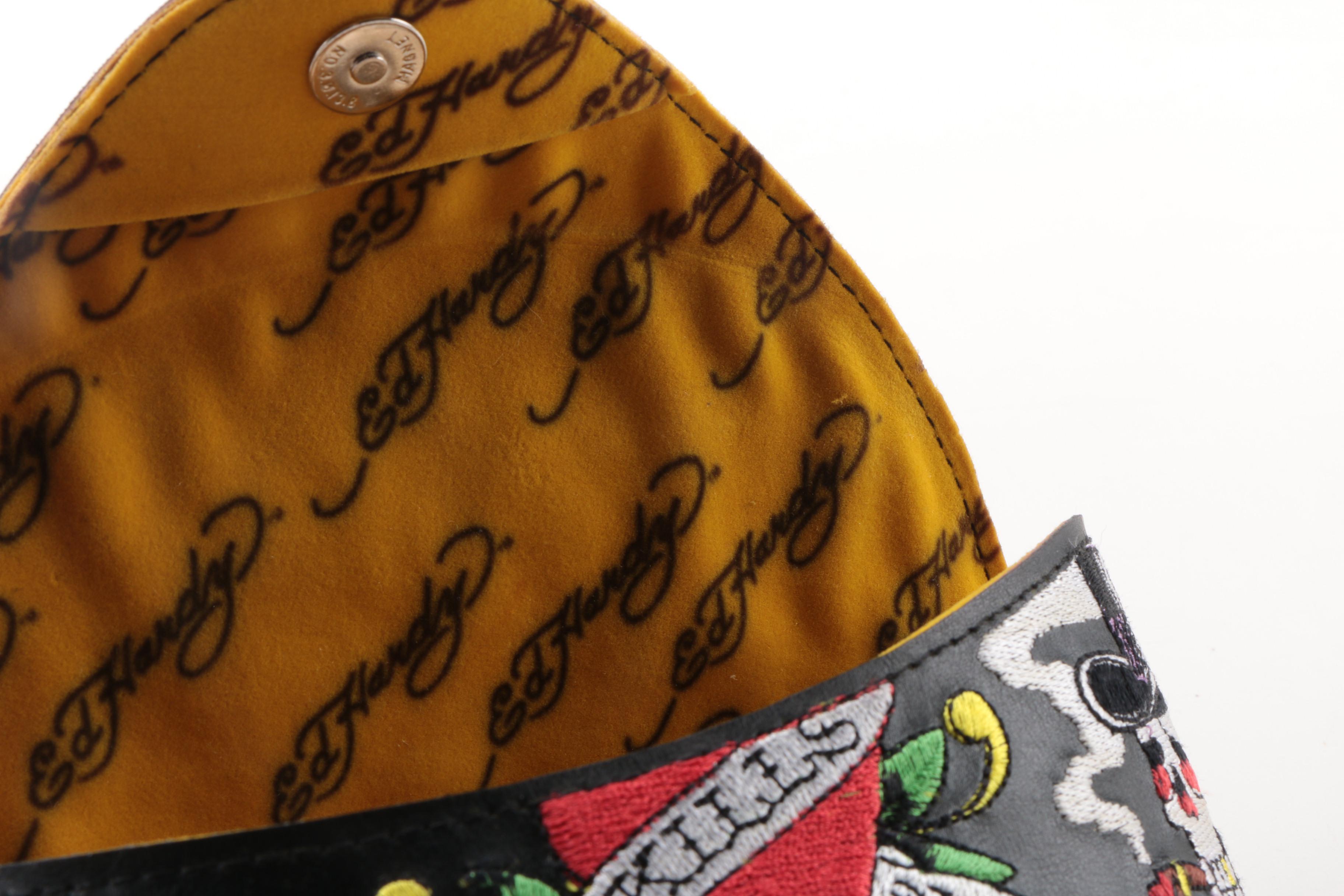 Pink Ed Hardy Sunglasses With Embroidered Case