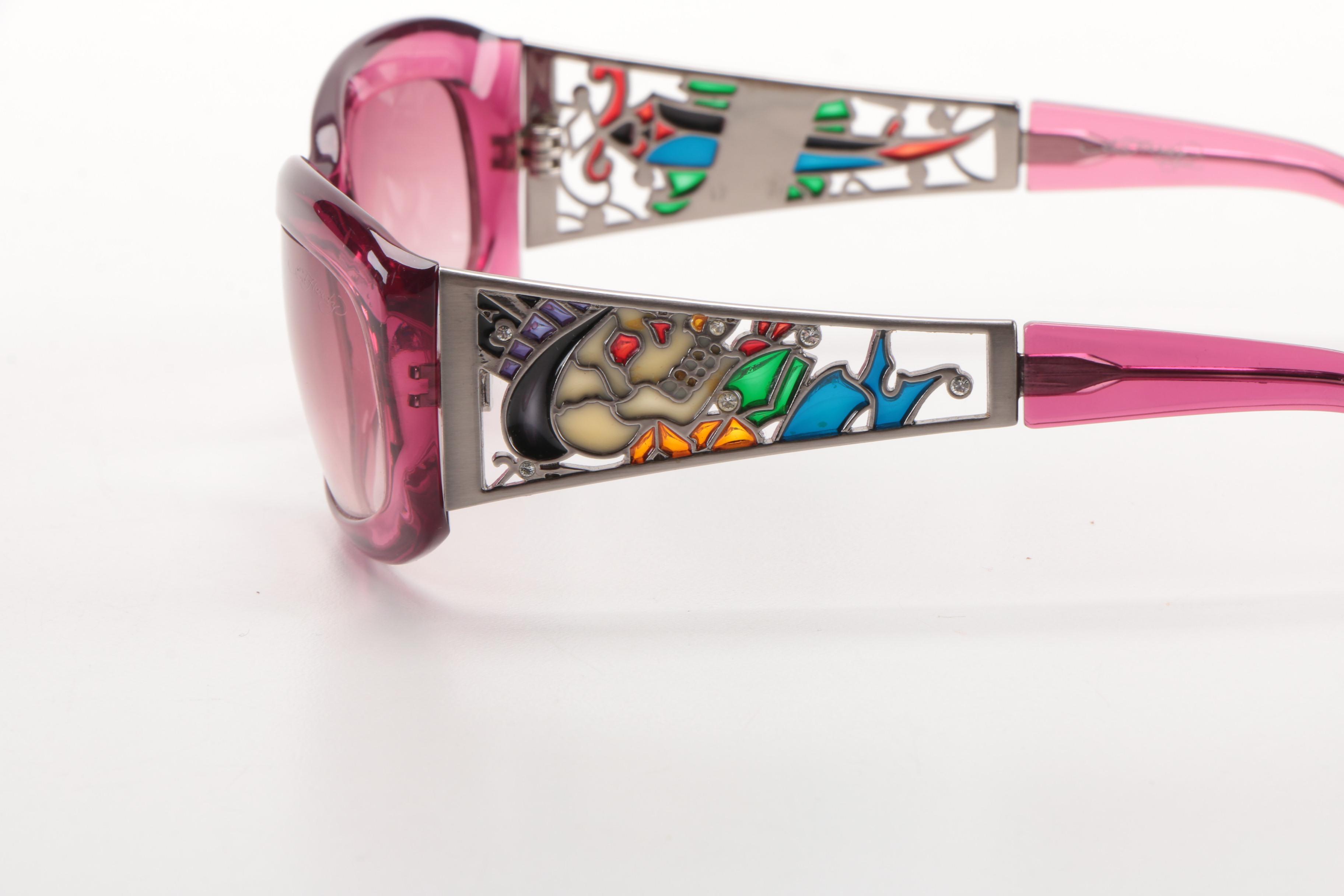 Pink Ed Hardy Sunglasses With Embroidered Case