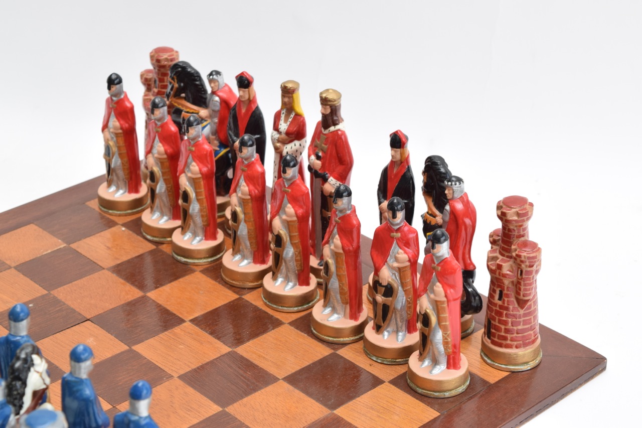 Alberta's Molds 1973 Ceramic Chess Set and Wood Board