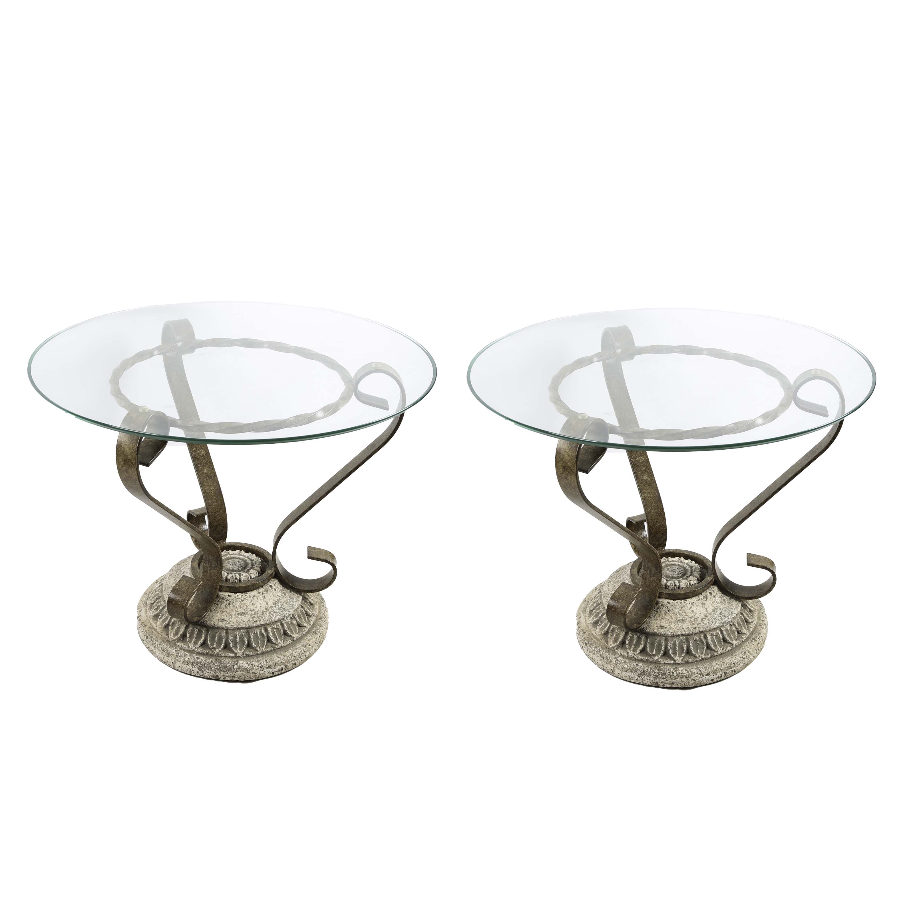 Glass Top Wrought Iron Side Tables