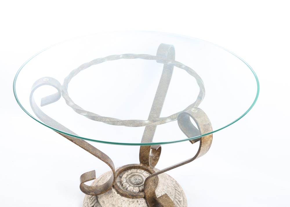 Glass Top Wrought Iron Side Tables