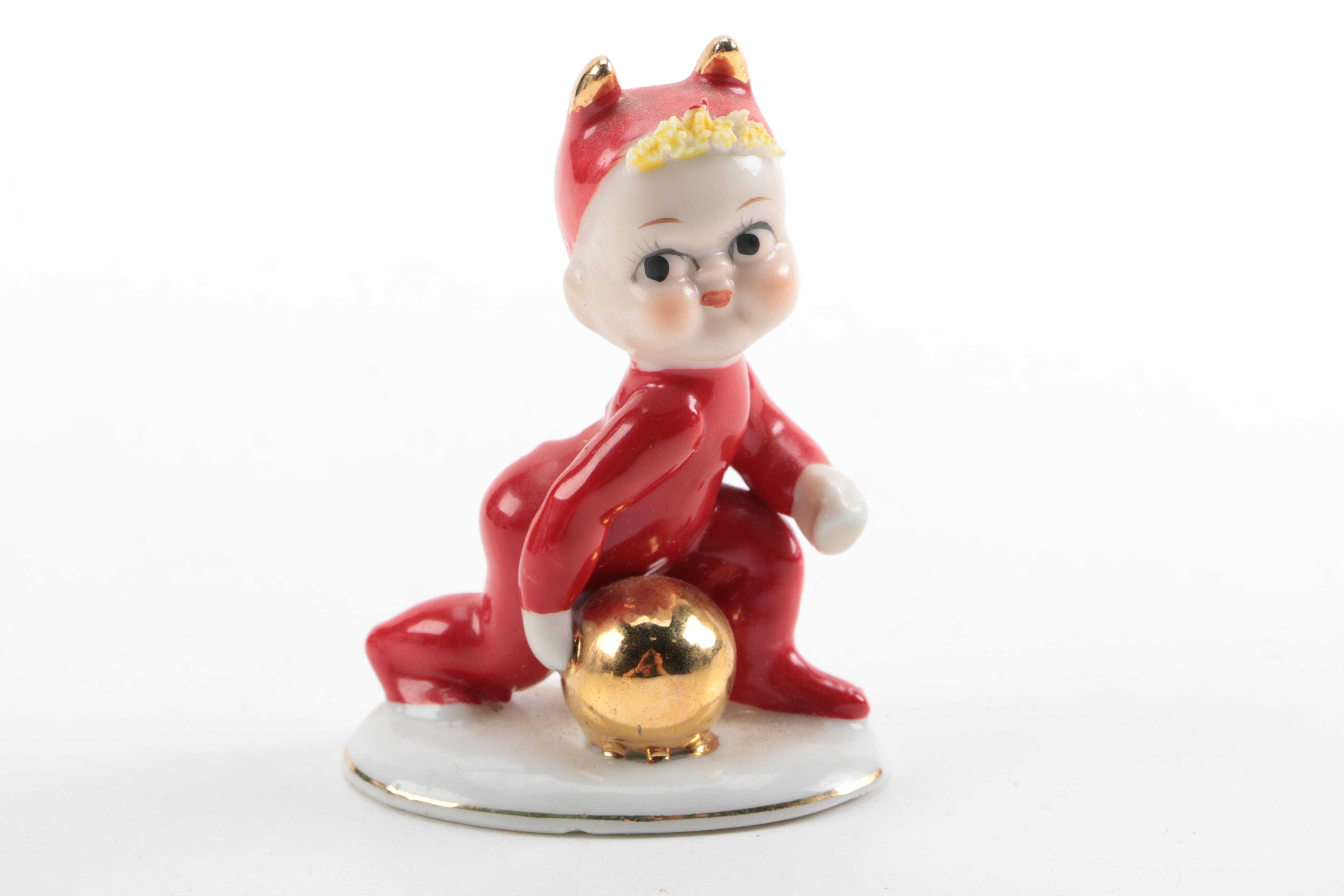 Lefton Hand-Painted Angel Devil and Bunnies From West Germany