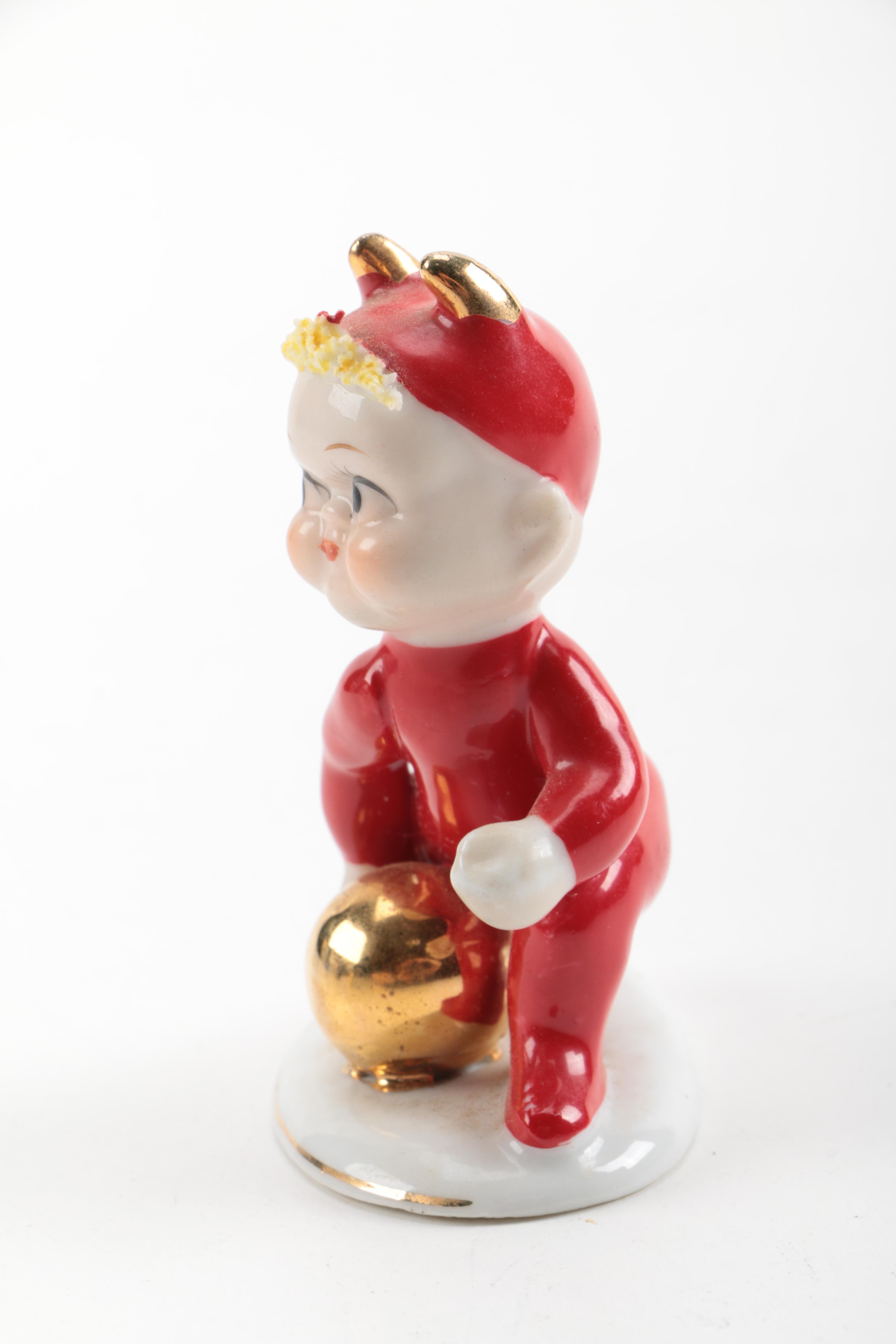 Lefton Hand-Painted Angel Devil and Bunnies From West Germany