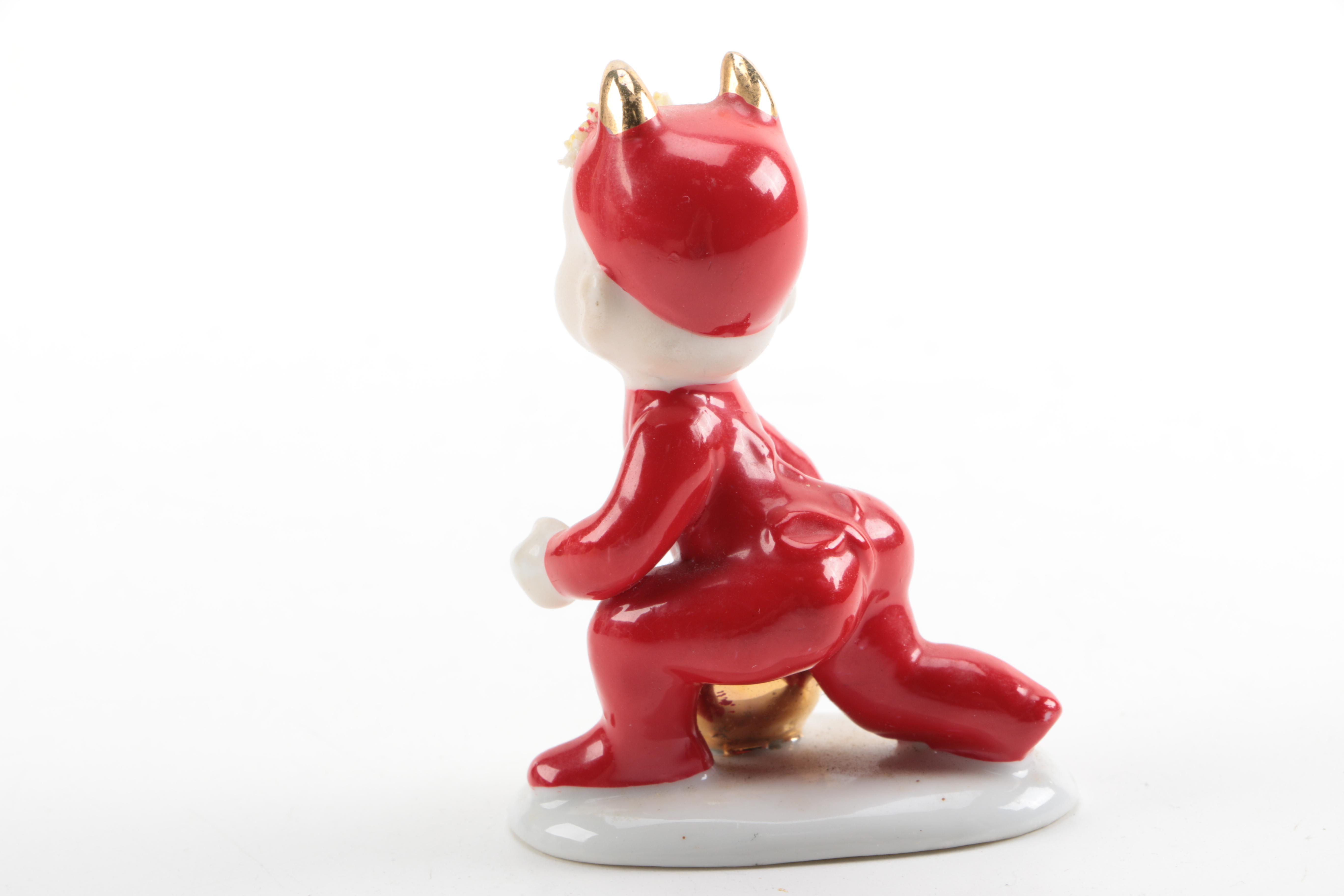 Lefton Hand-Painted Angel Devil and Bunnies From West Germany