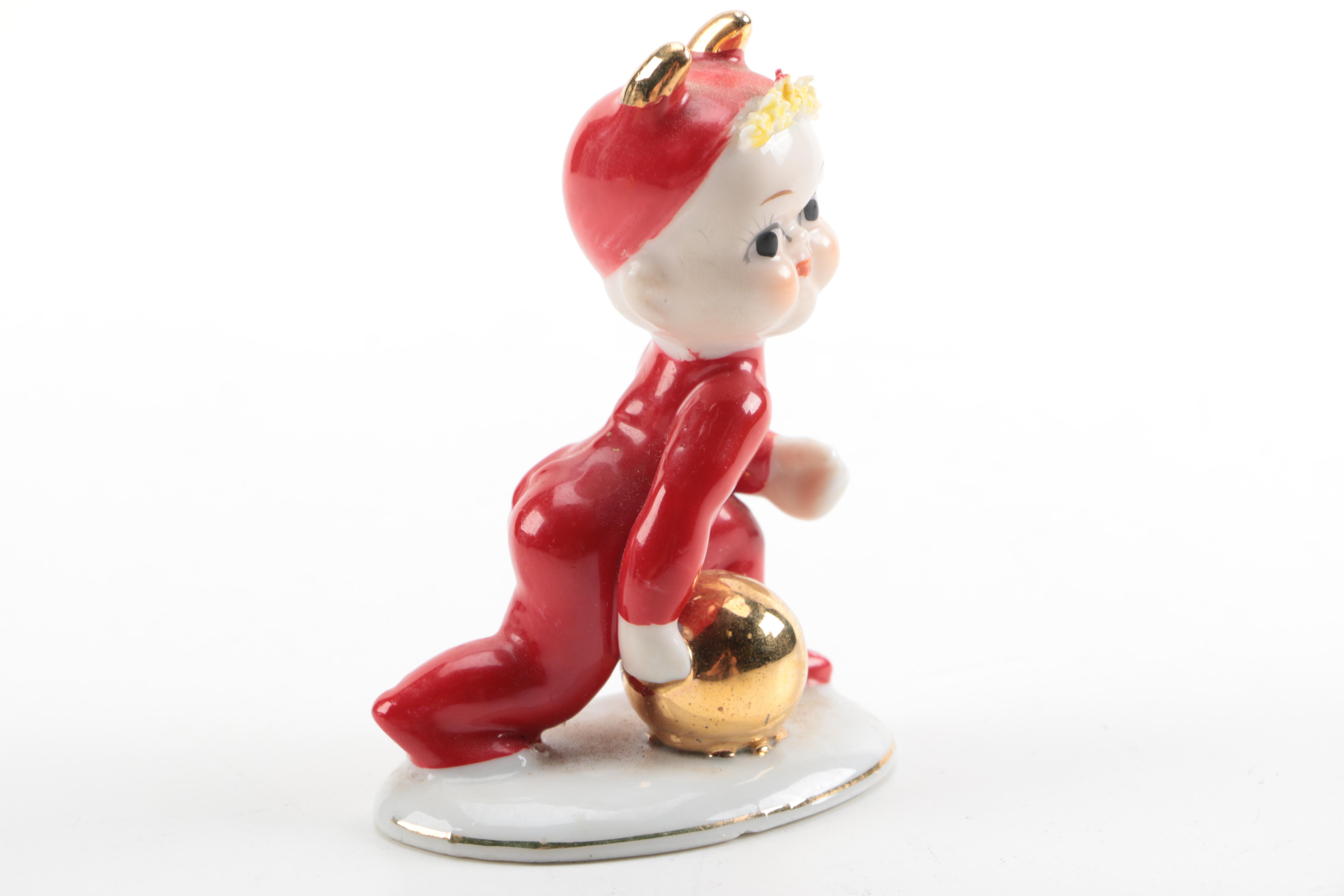 Lefton Hand-Painted Angel Devil and Bunnies From West Germany