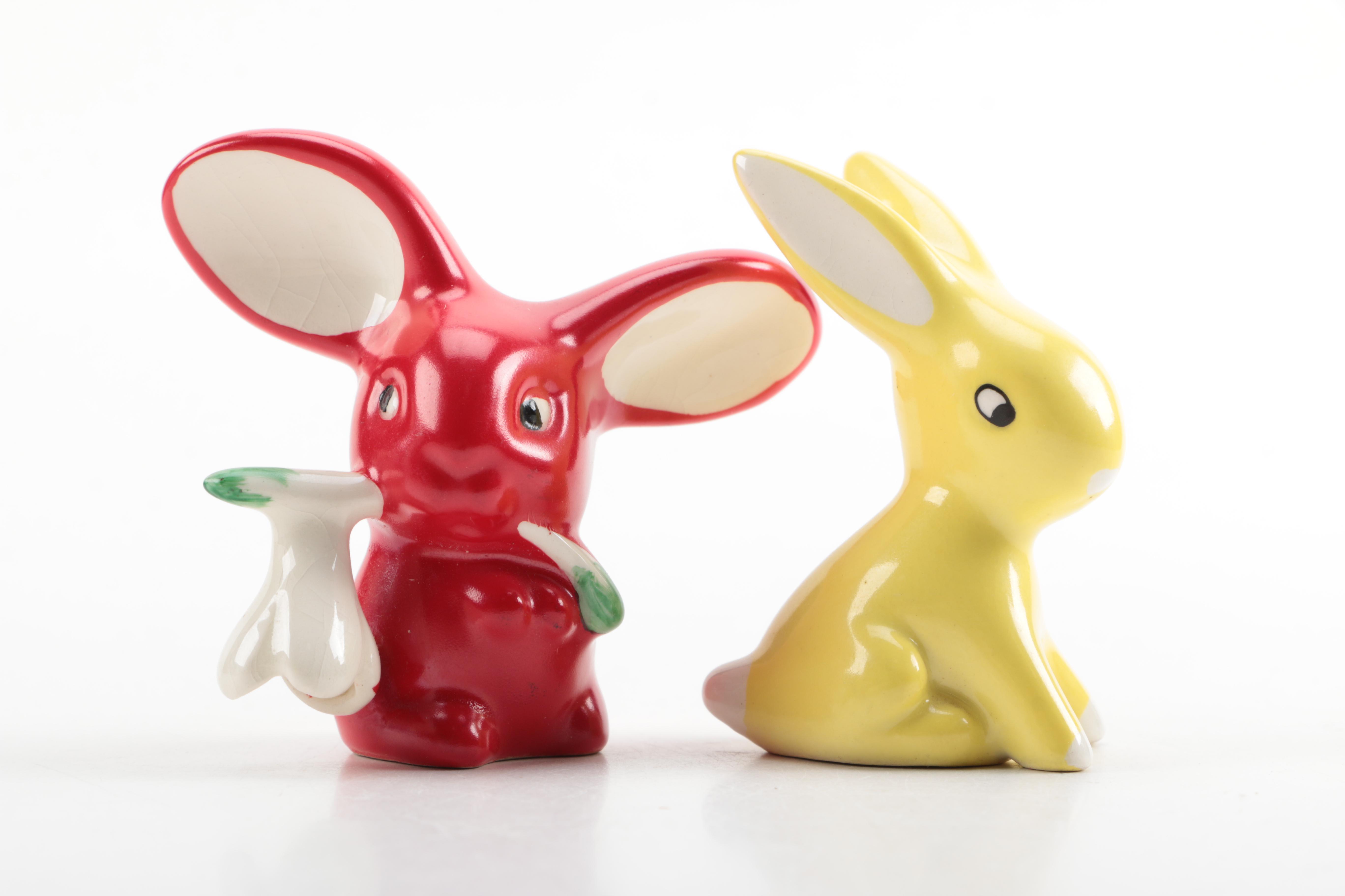 Lefton Hand-Painted Angel Devil and Bunnies From West Germany