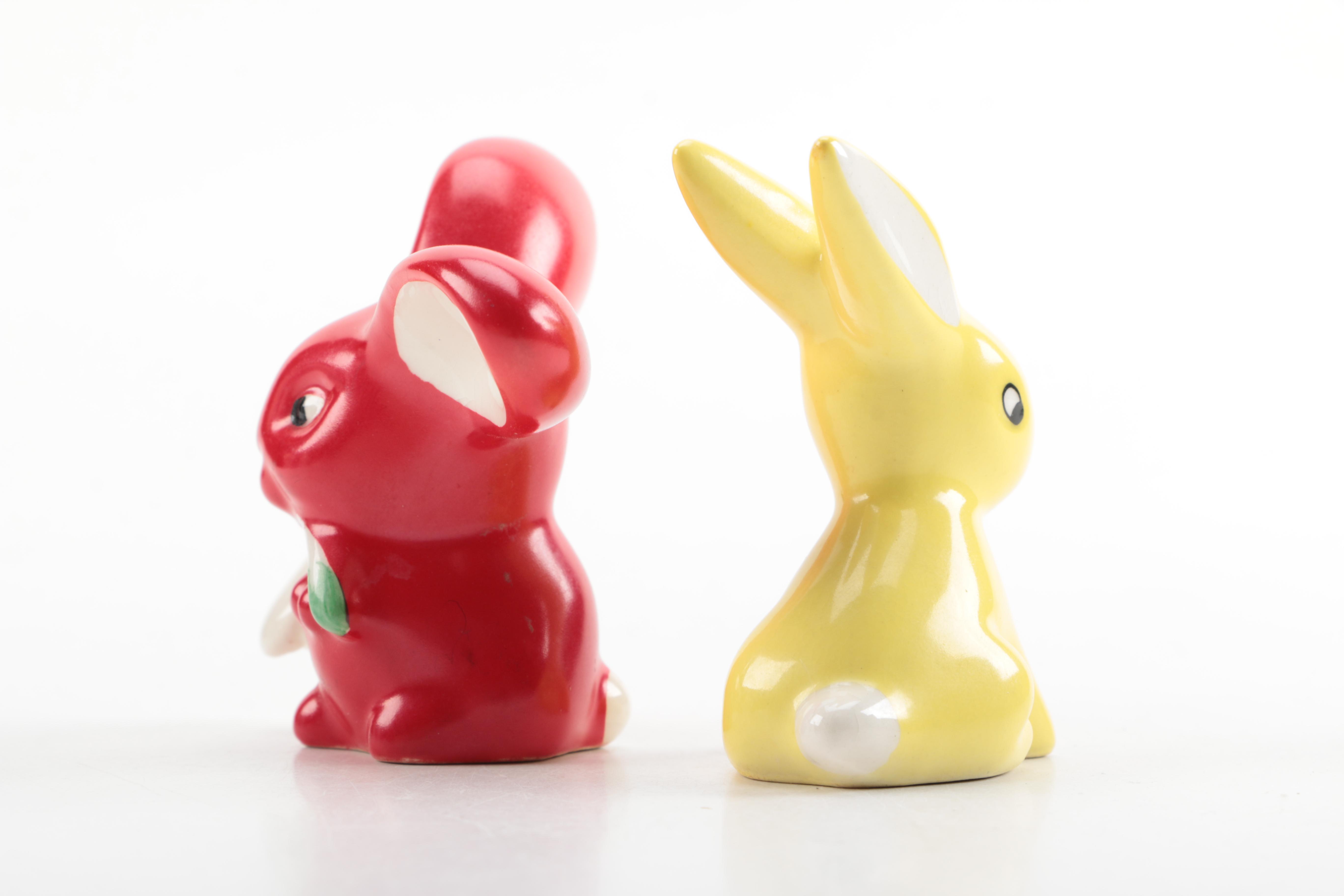 Lefton Hand-Painted Angel Devil and Bunnies From West Germany