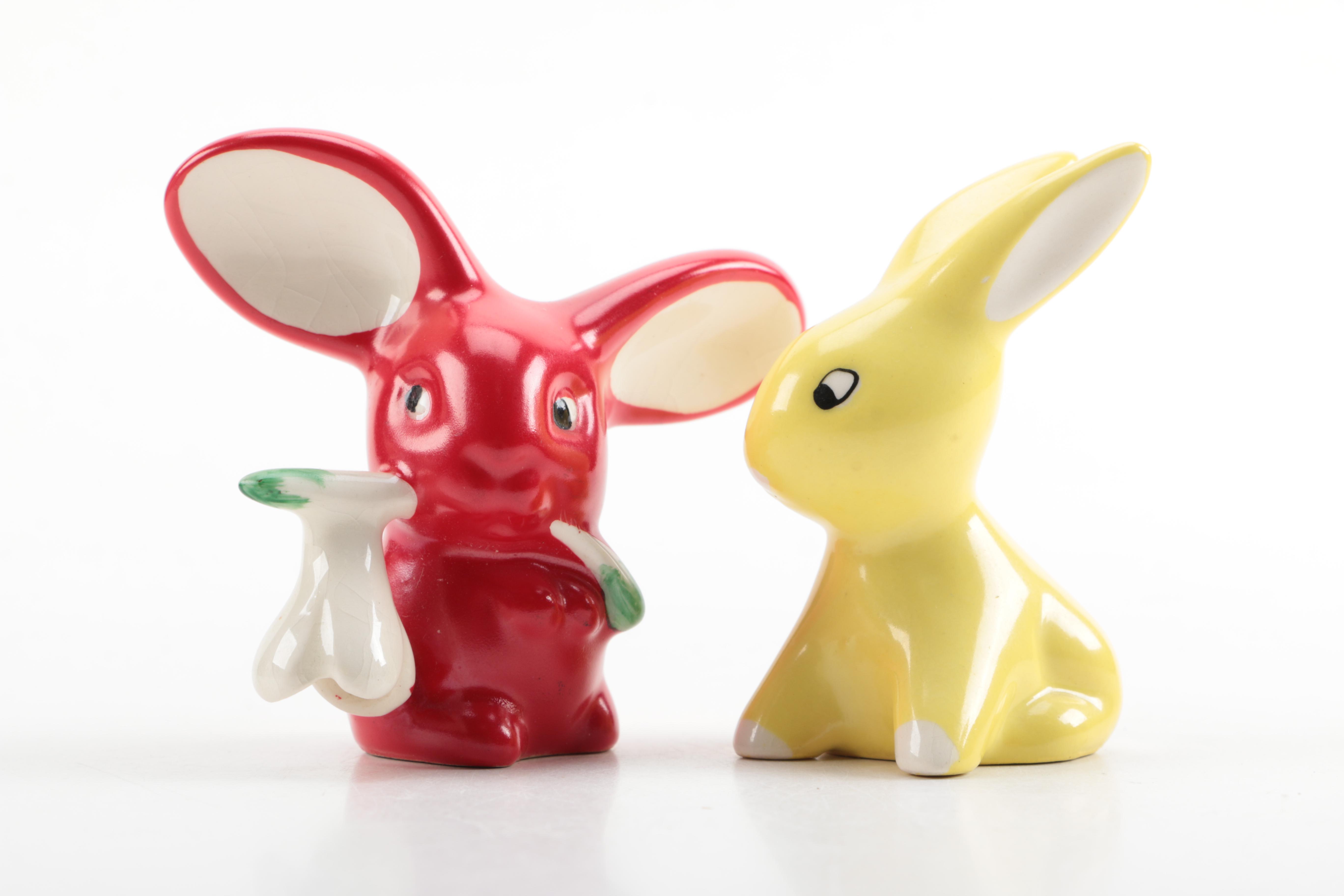 Lefton Hand-Painted Angel Devil and Bunnies From West Germany