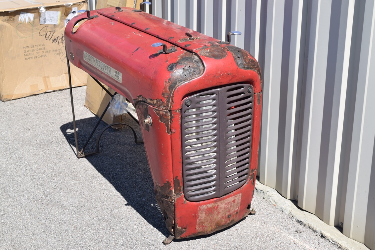 Repurposed Massey-Ferguson Tractor Hood Desk