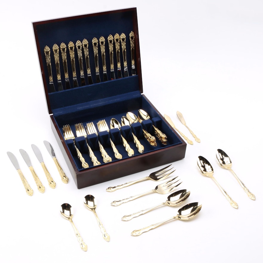 Gold Plated Flatware Service for Sixteen in Case