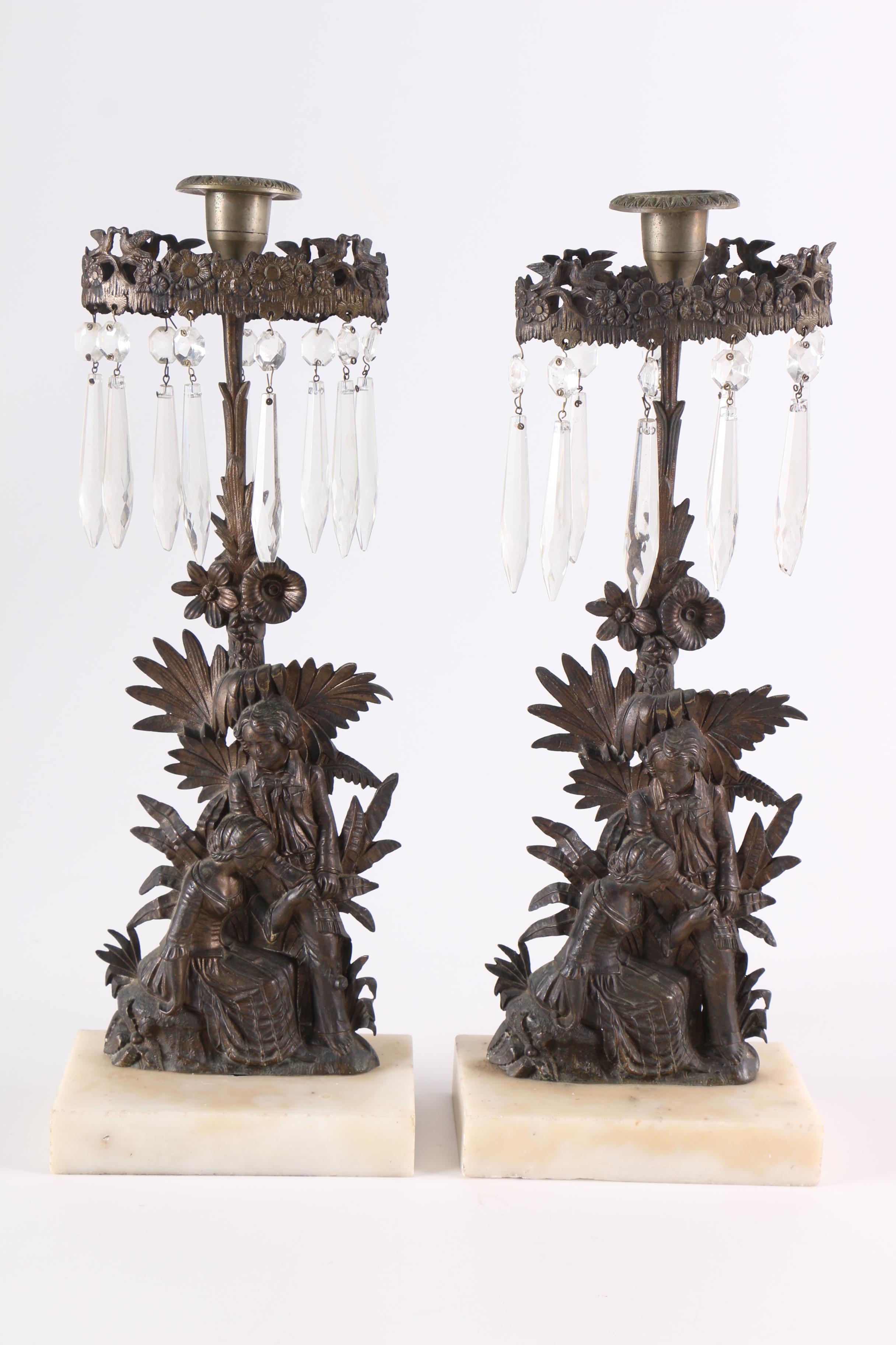 Brass "Paul and Virginia" Girandoles on a Marble Base