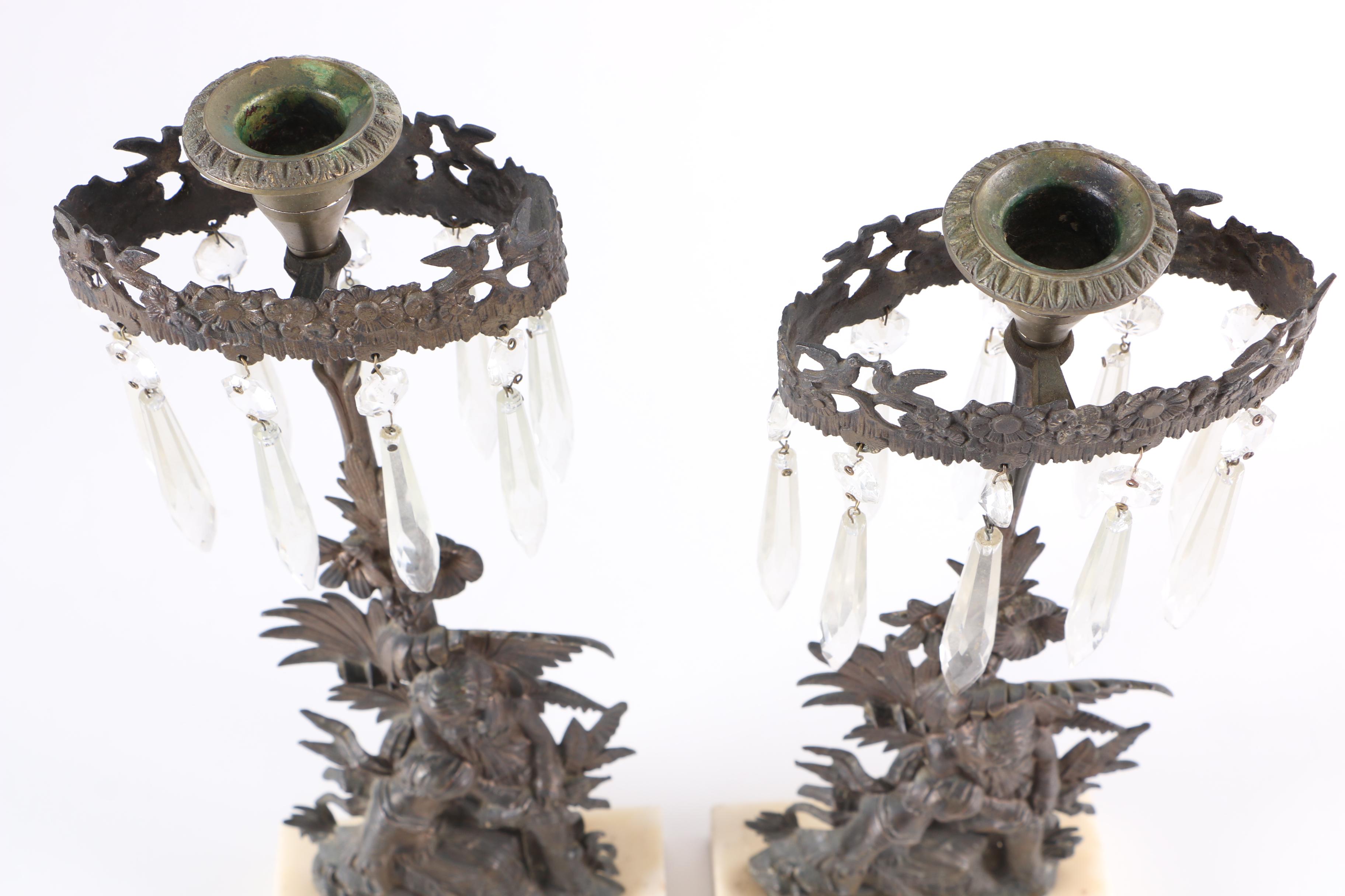 Brass "Paul and Virginia" Girandoles on a Marble Base