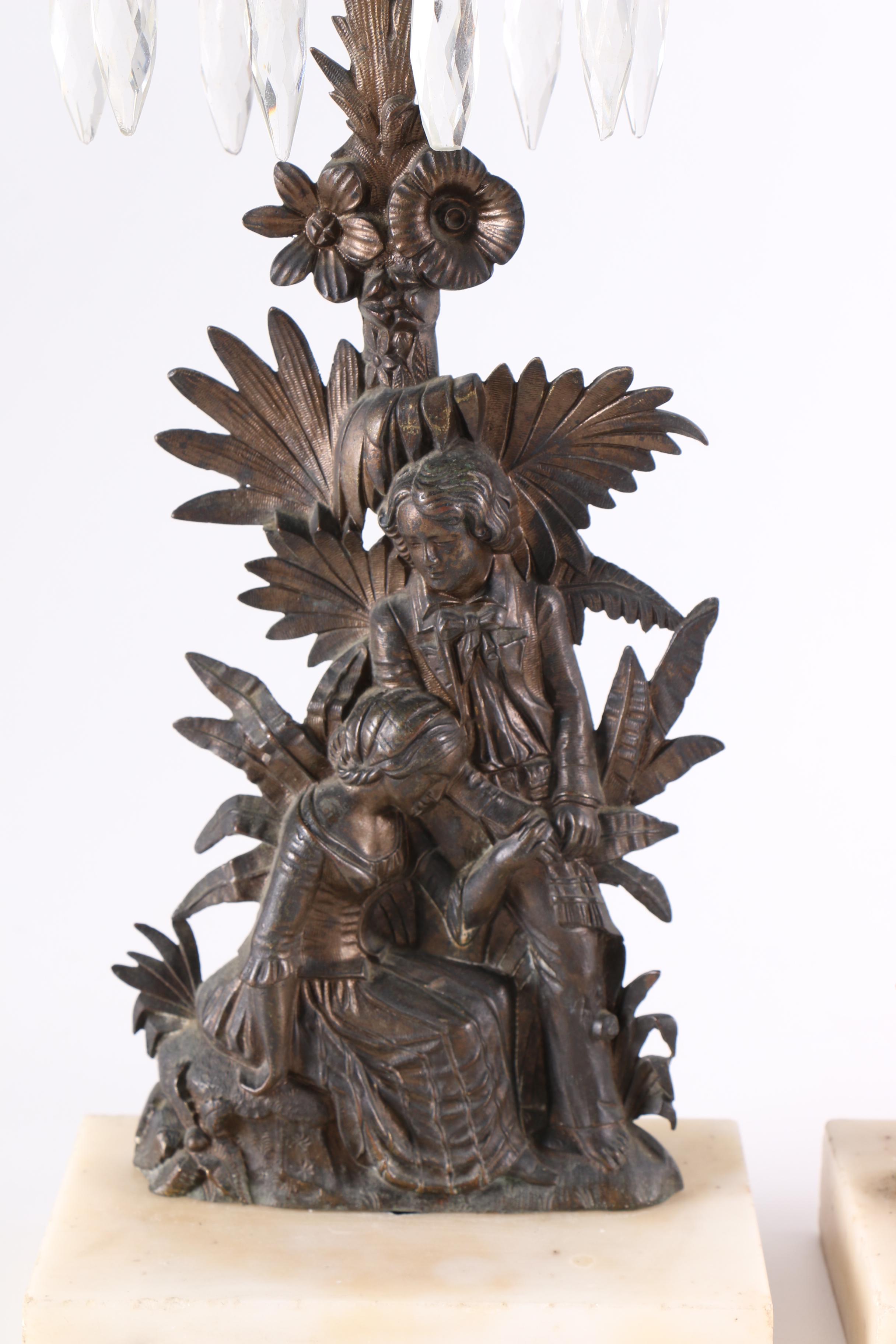 Brass "Paul and Virginia" Girandoles on a Marble Base