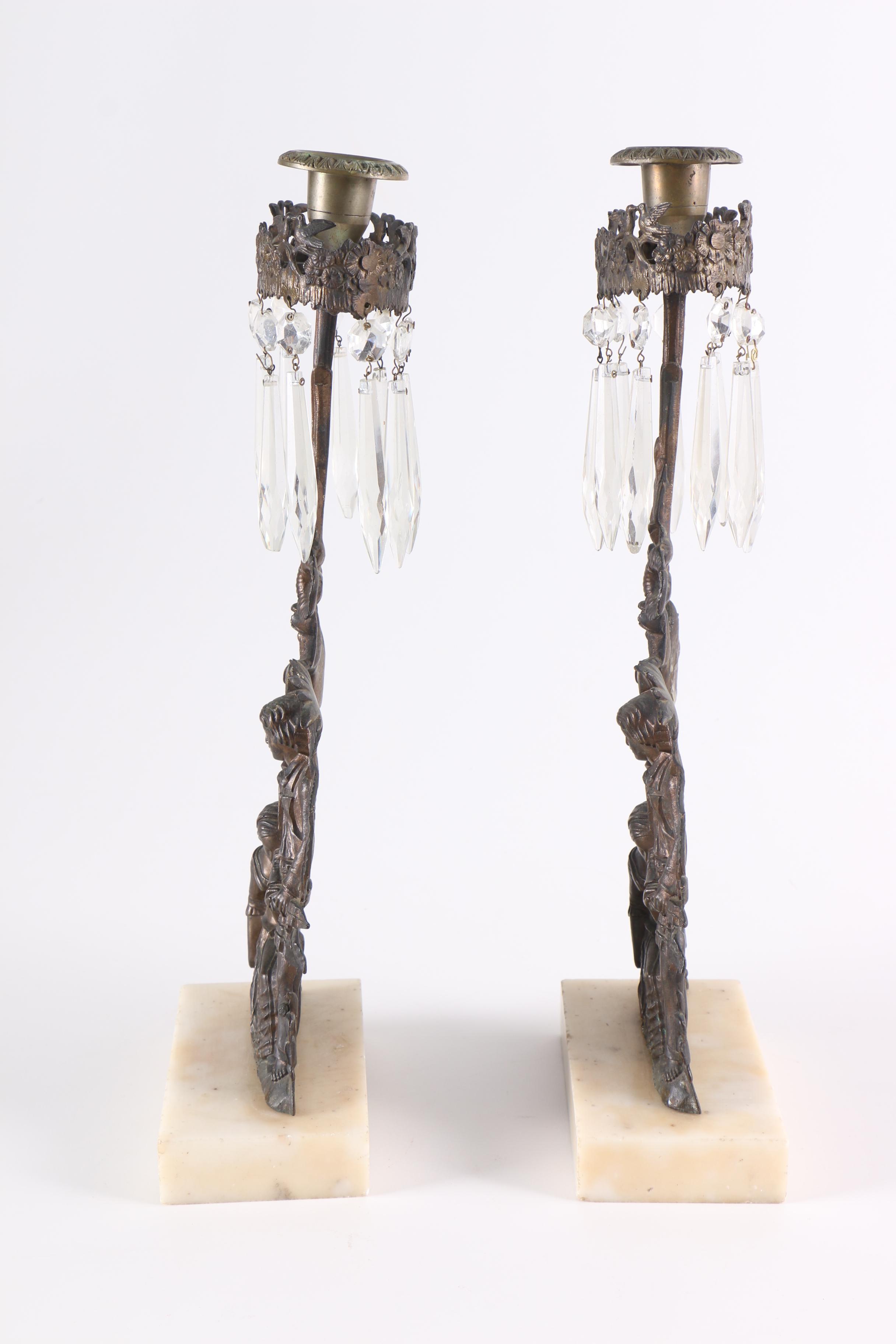 Brass "Paul and Virginia" Girandoles on a Marble Base