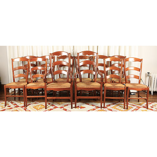 Country French Pierre Deux Cherry Ladder Back Dining Chairs