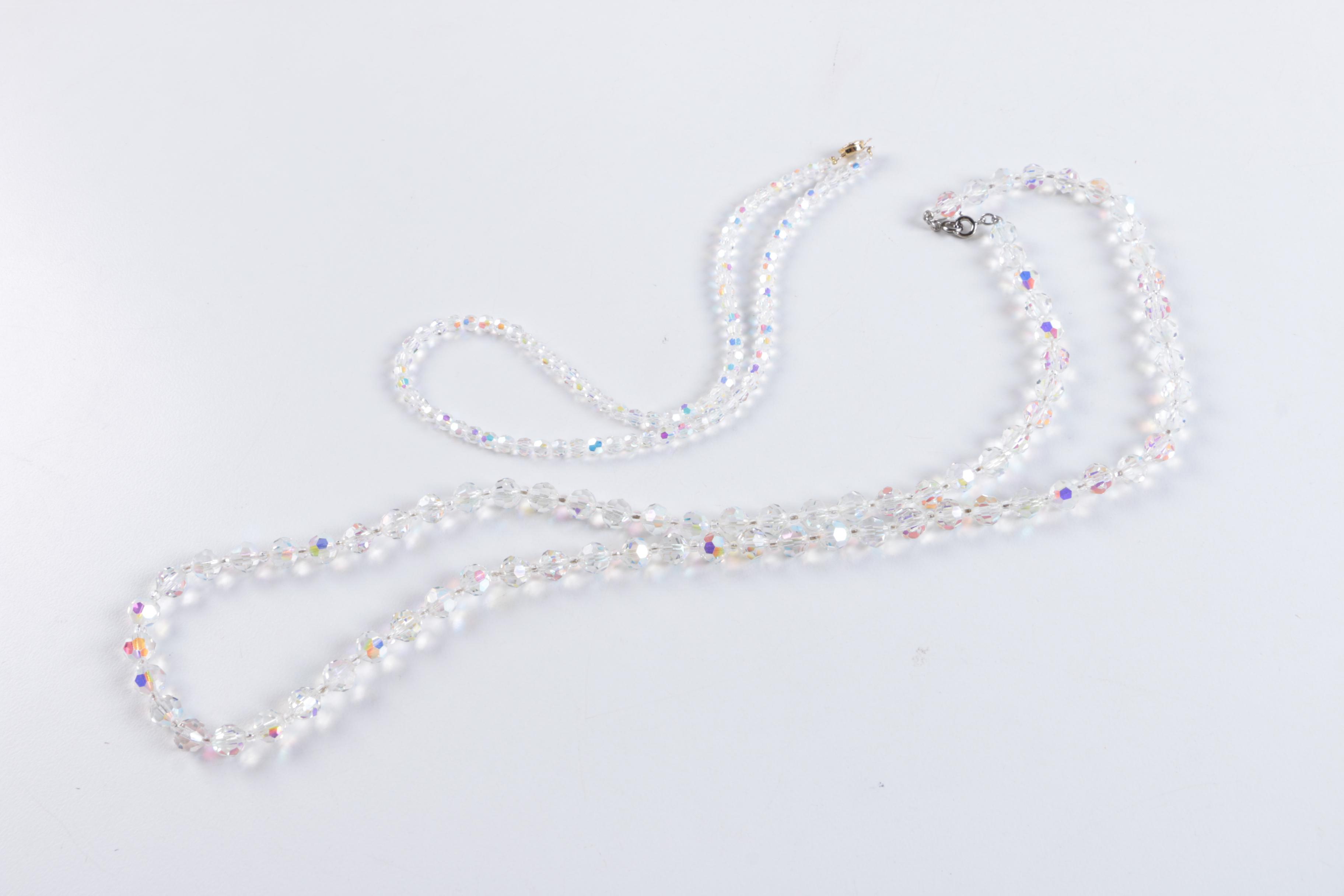 Vintage Rhinestone Jewelry Including Aurora Borealis Necklaces