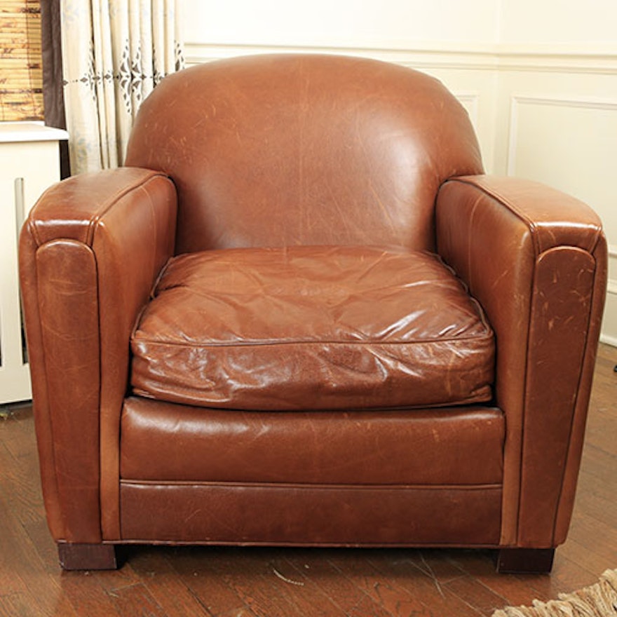 Leather Club Chair with Down Filled Cushion