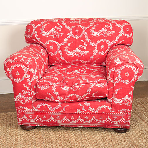 Crate and Barrel Club Chair with Toile Upholstery