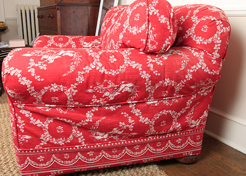 Crate and Barrel Club Chair with Toile Upholstery