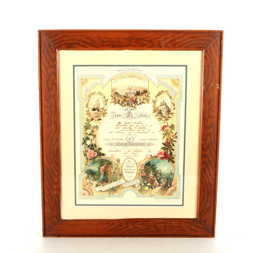 1897 German Chromolithograph Wedding Certificate