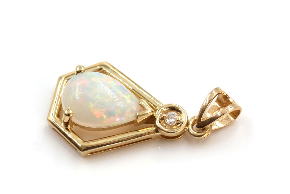14K Yellow Gold Opal and Diamond Pendant