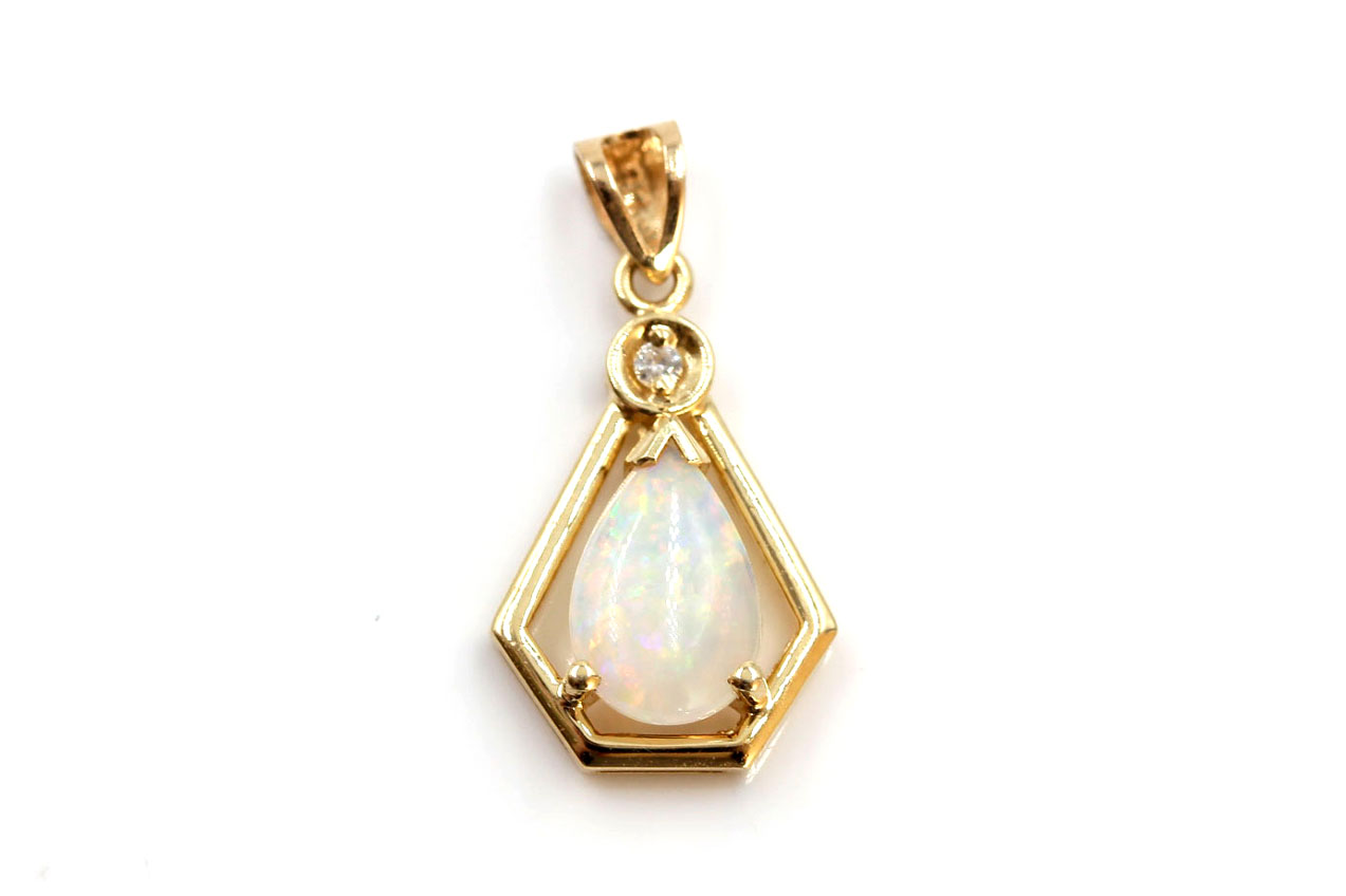 14K Yellow Gold Opal and Diamond Pendant