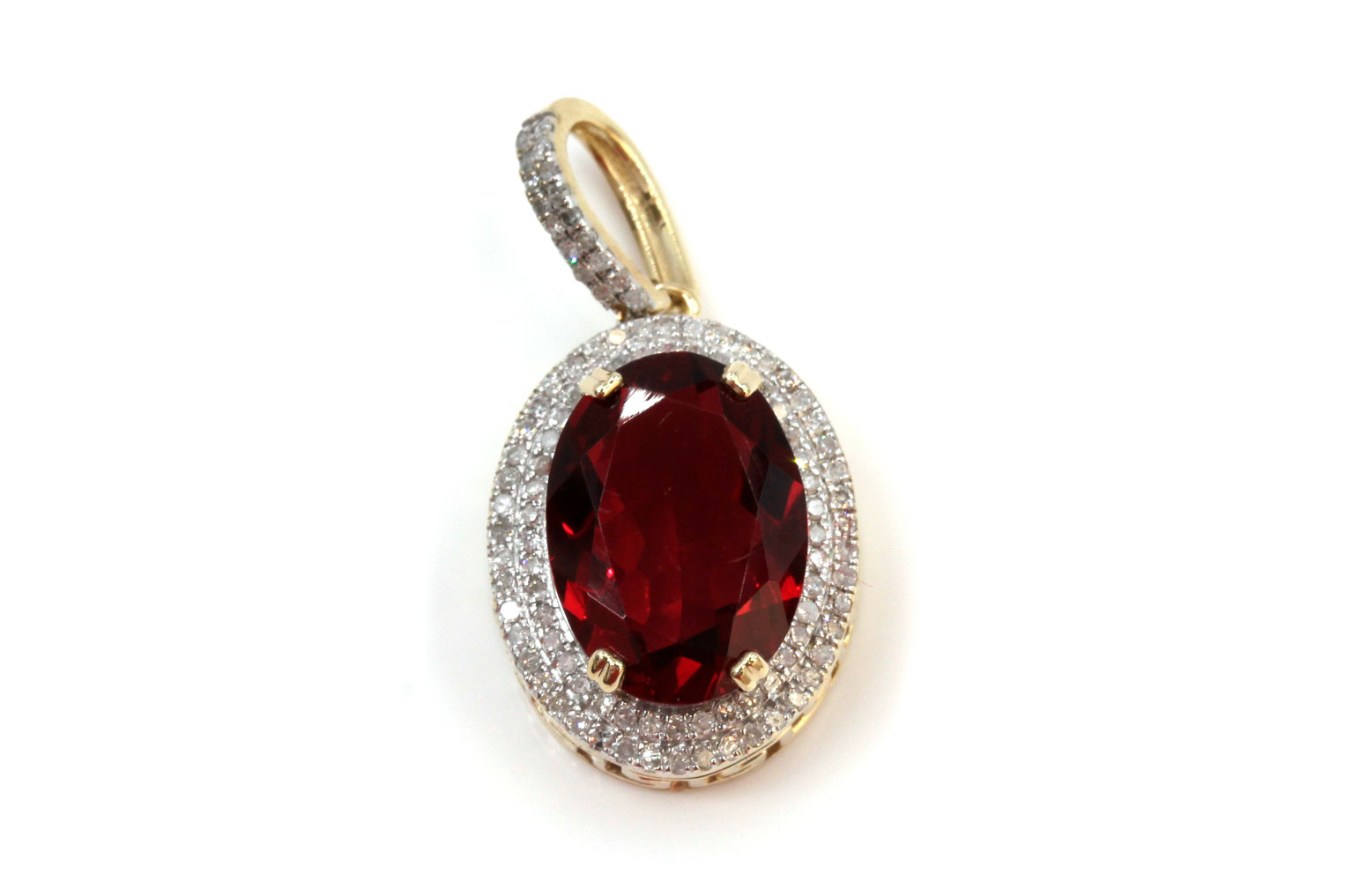 10K Yellow Gold Red Stone and Diamond Pendant