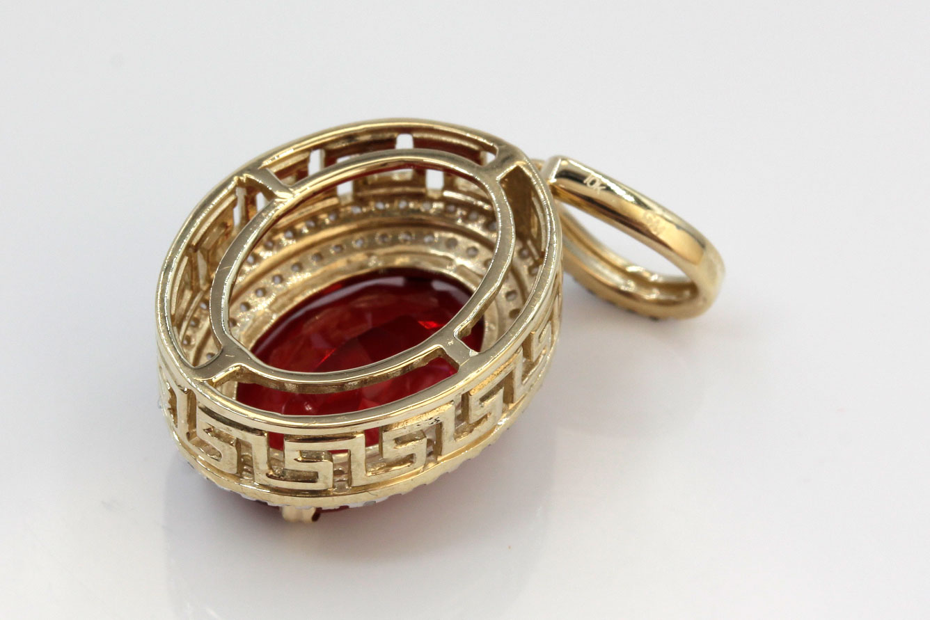 10K Yellow Gold Red Stone and Diamond Pendant