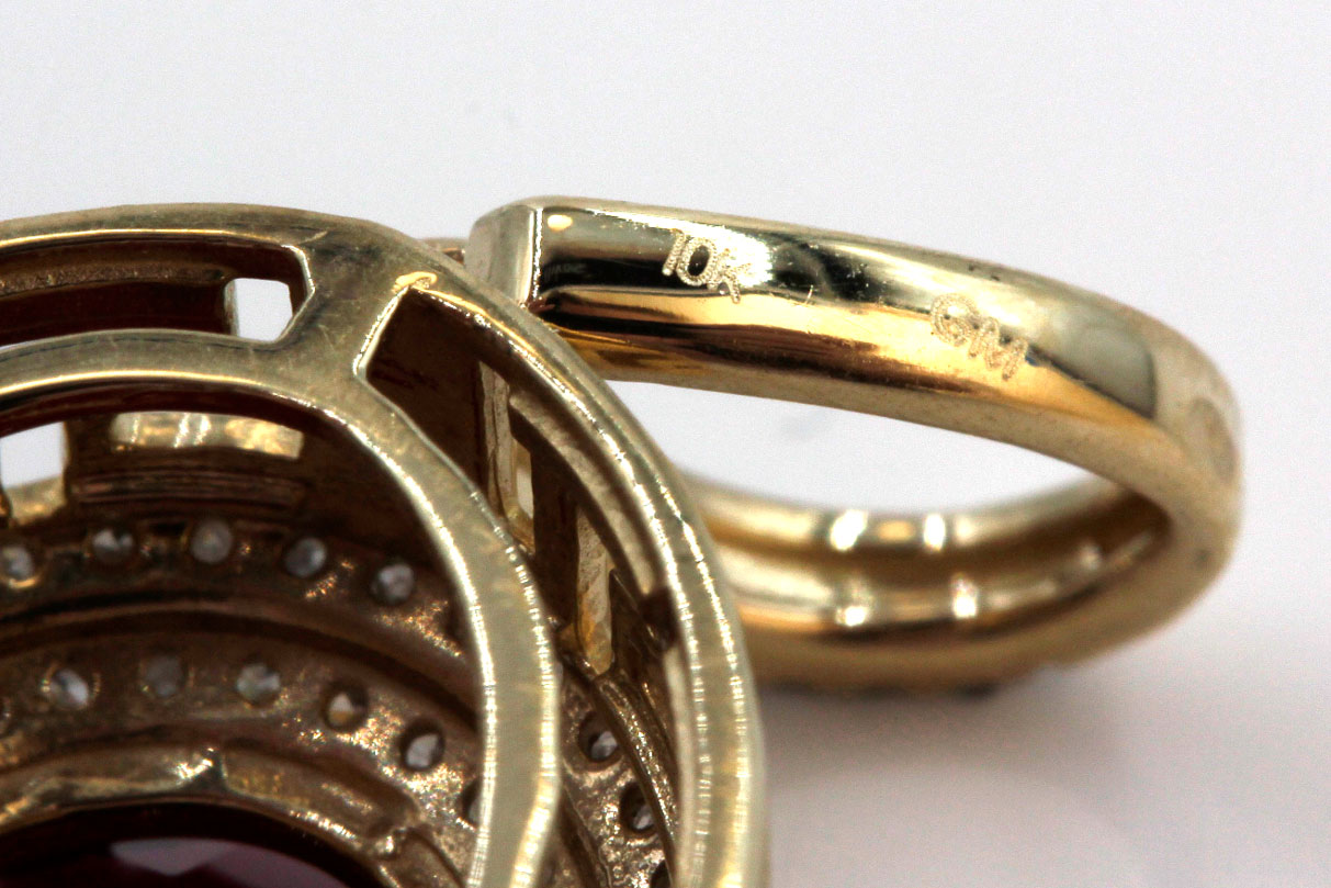 10K Yellow Gold Red Stone and Diamond Pendant