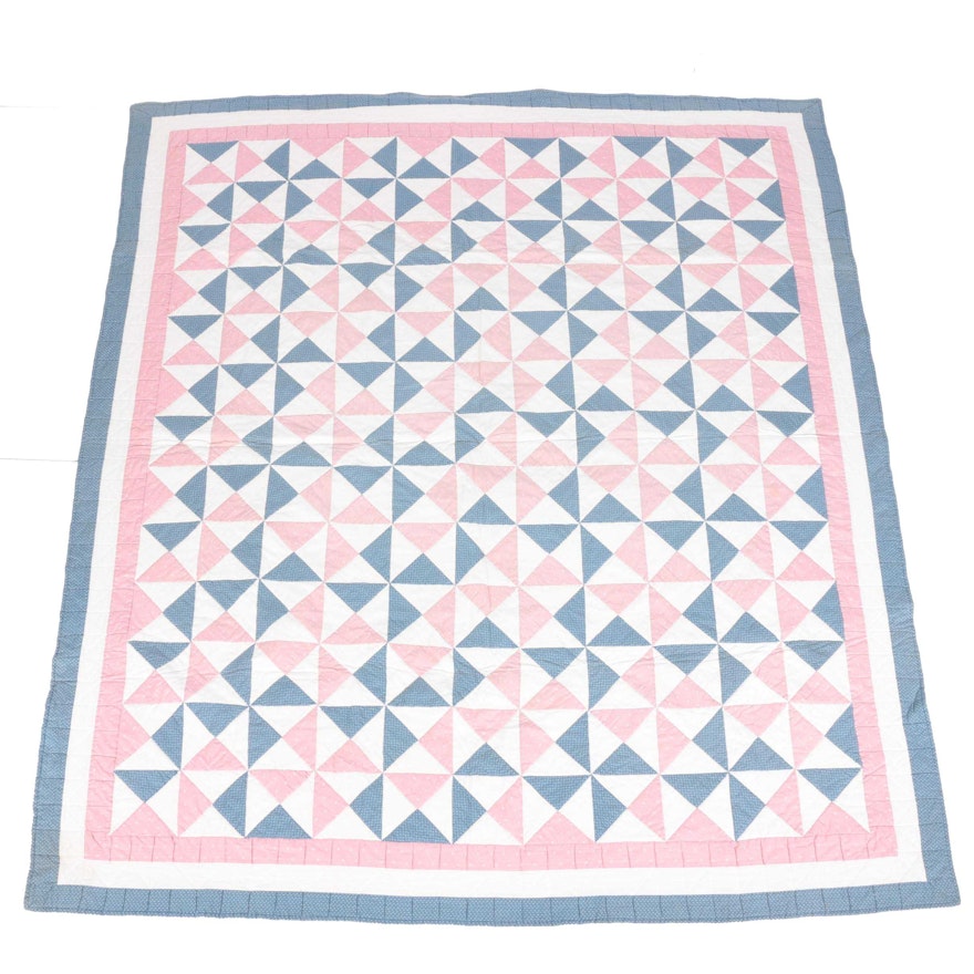 Blue and Pink Triangle Pattern Quilt