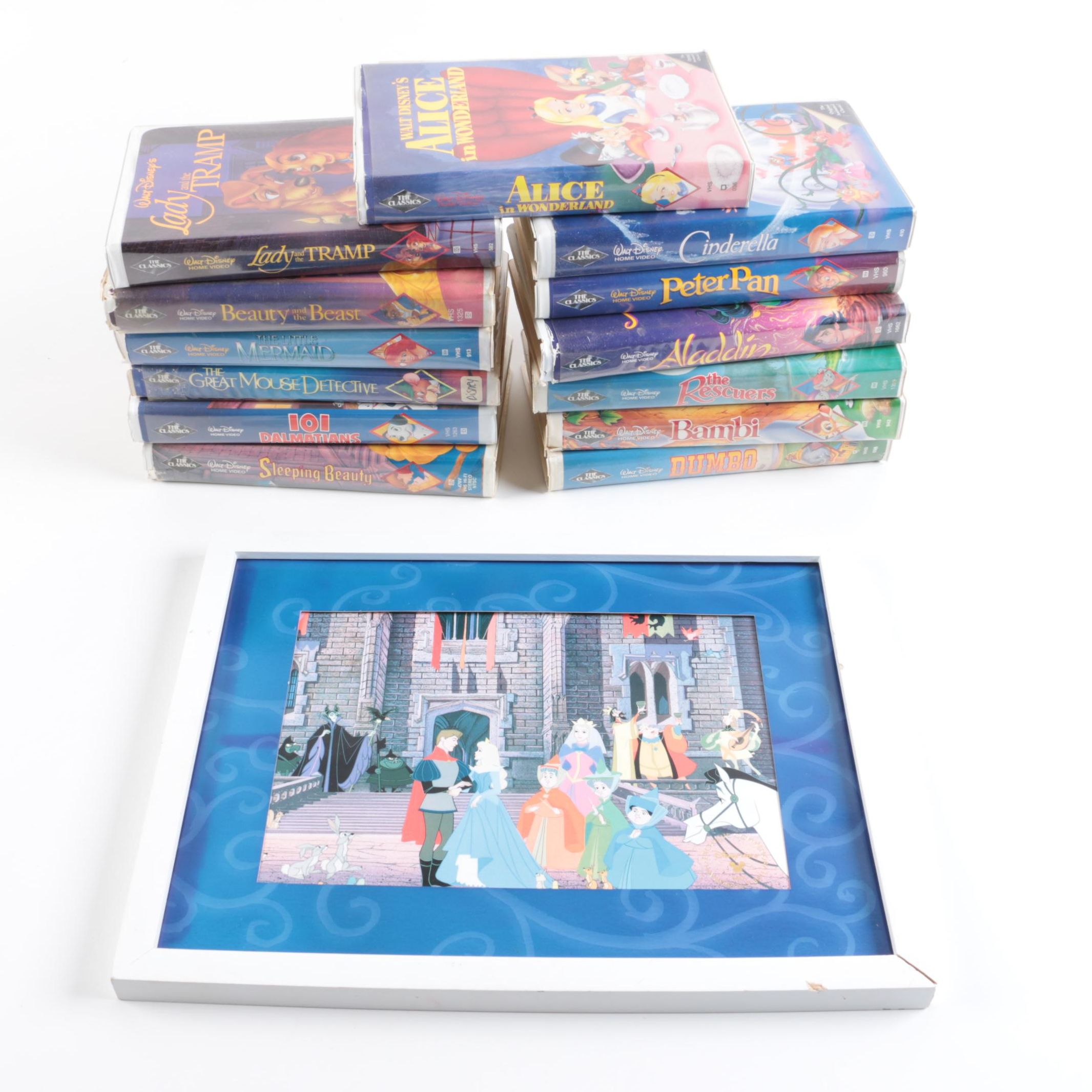 Disney VHS Tapes and "Sleeping Beauty" Lithograph