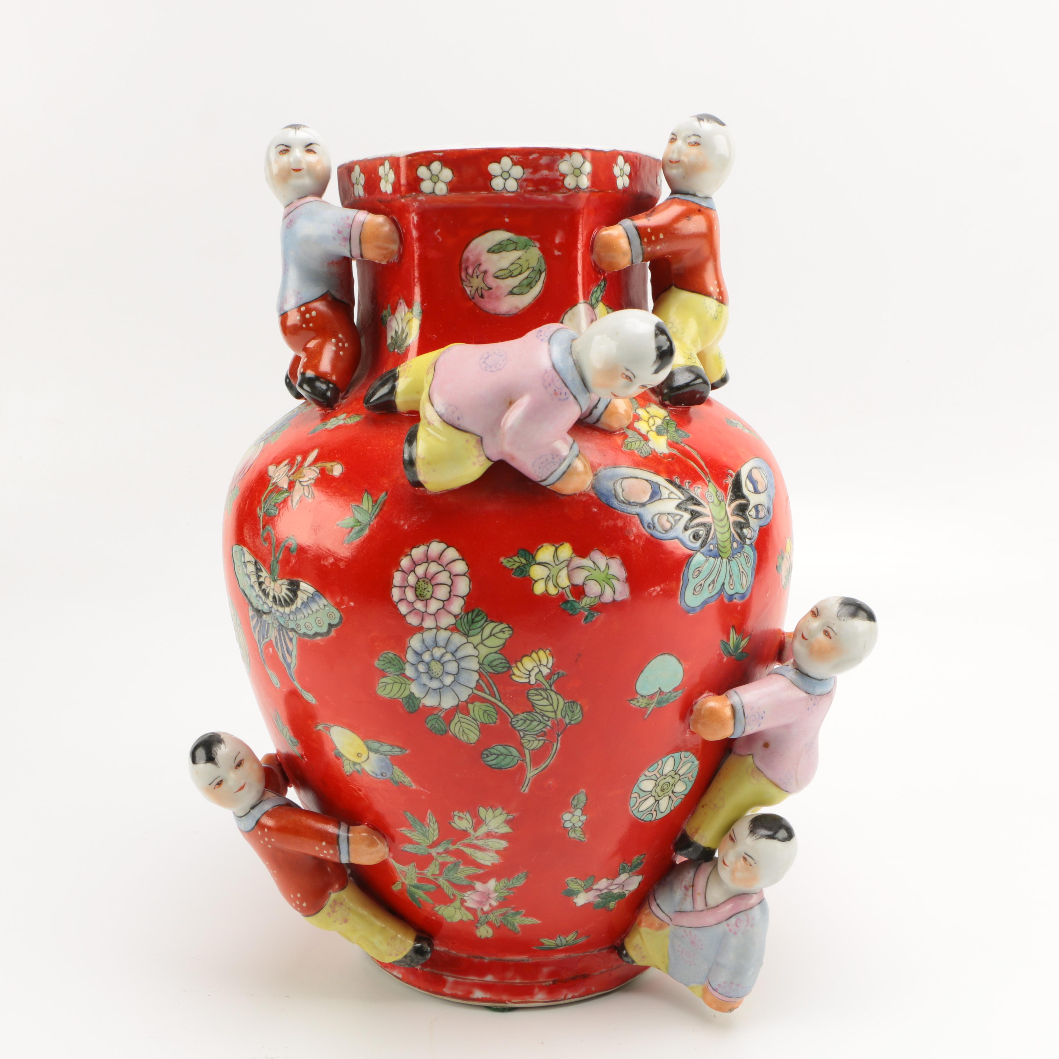 Maitland Smith Hand Made Red Ceramic Vase